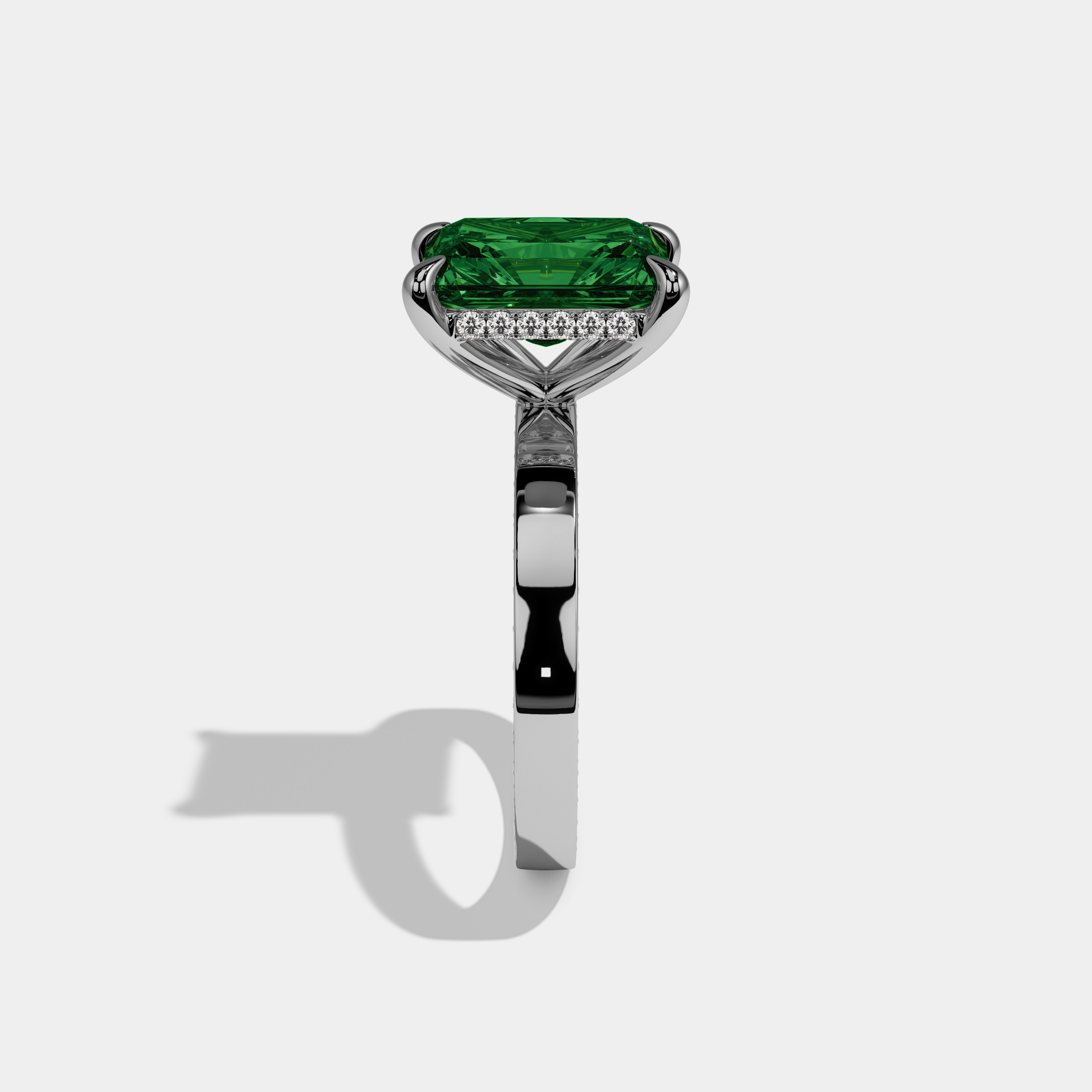Adelaide Fancy Dark Green Radiant Cut Diamond Hidden Band Engagement Ring 6ct 18K White Gold