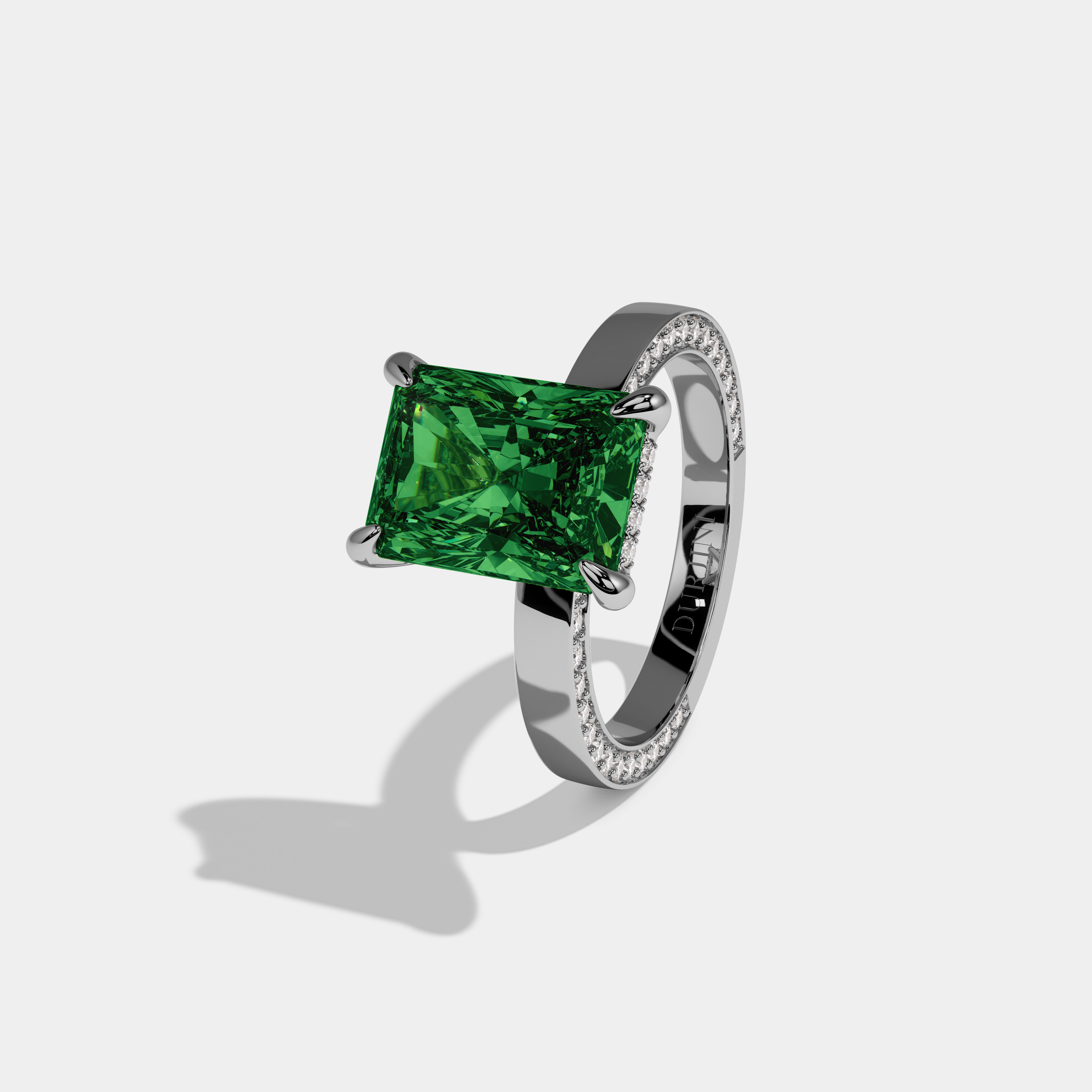 Adelaide Fancy Dark Green Radiant Cut Diamond Hidden Band Engagement Ring 6ct 18K White Gold