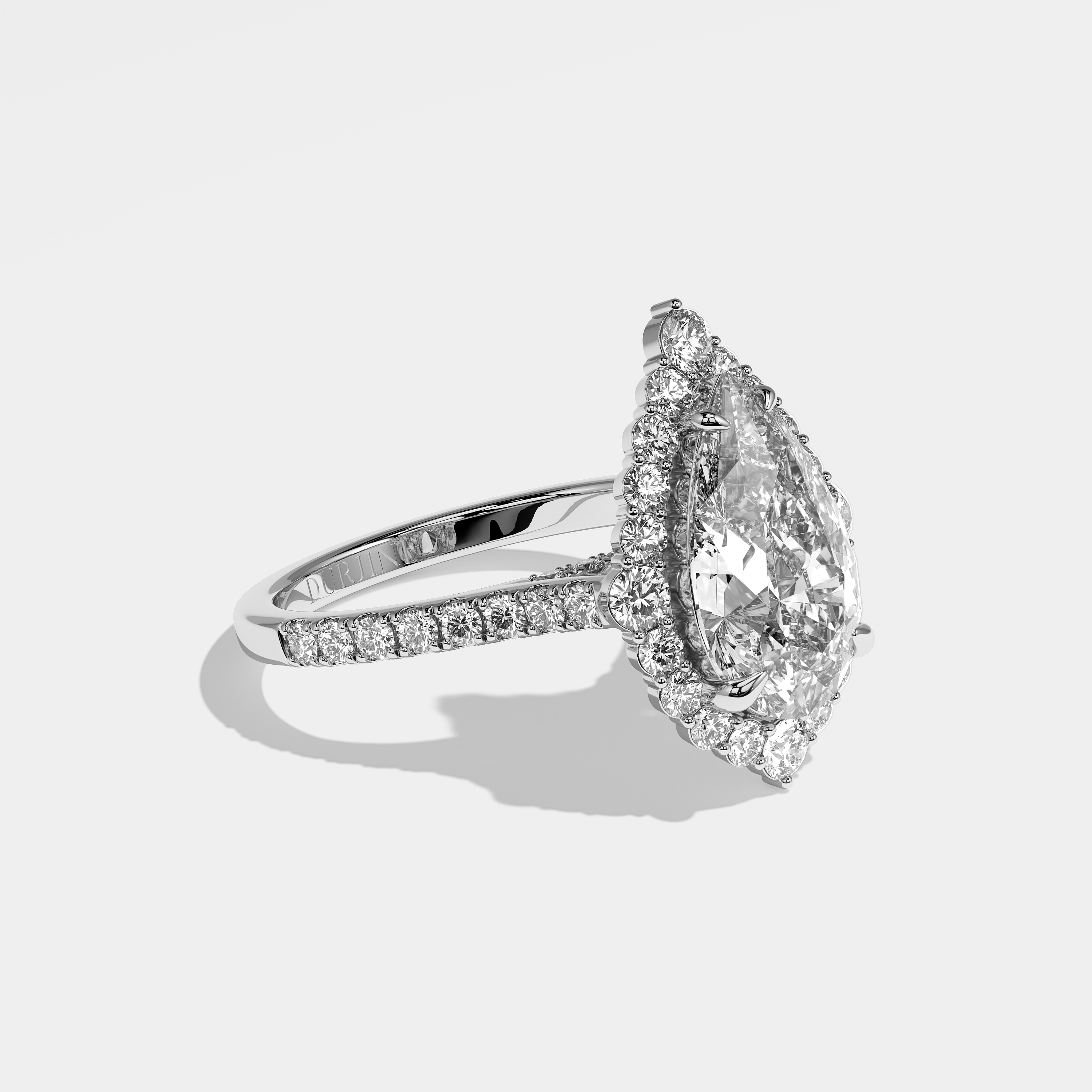 Right View – Kurbãni Durjini Azalea Diamond Pear Halo Engagement Ring White Gold