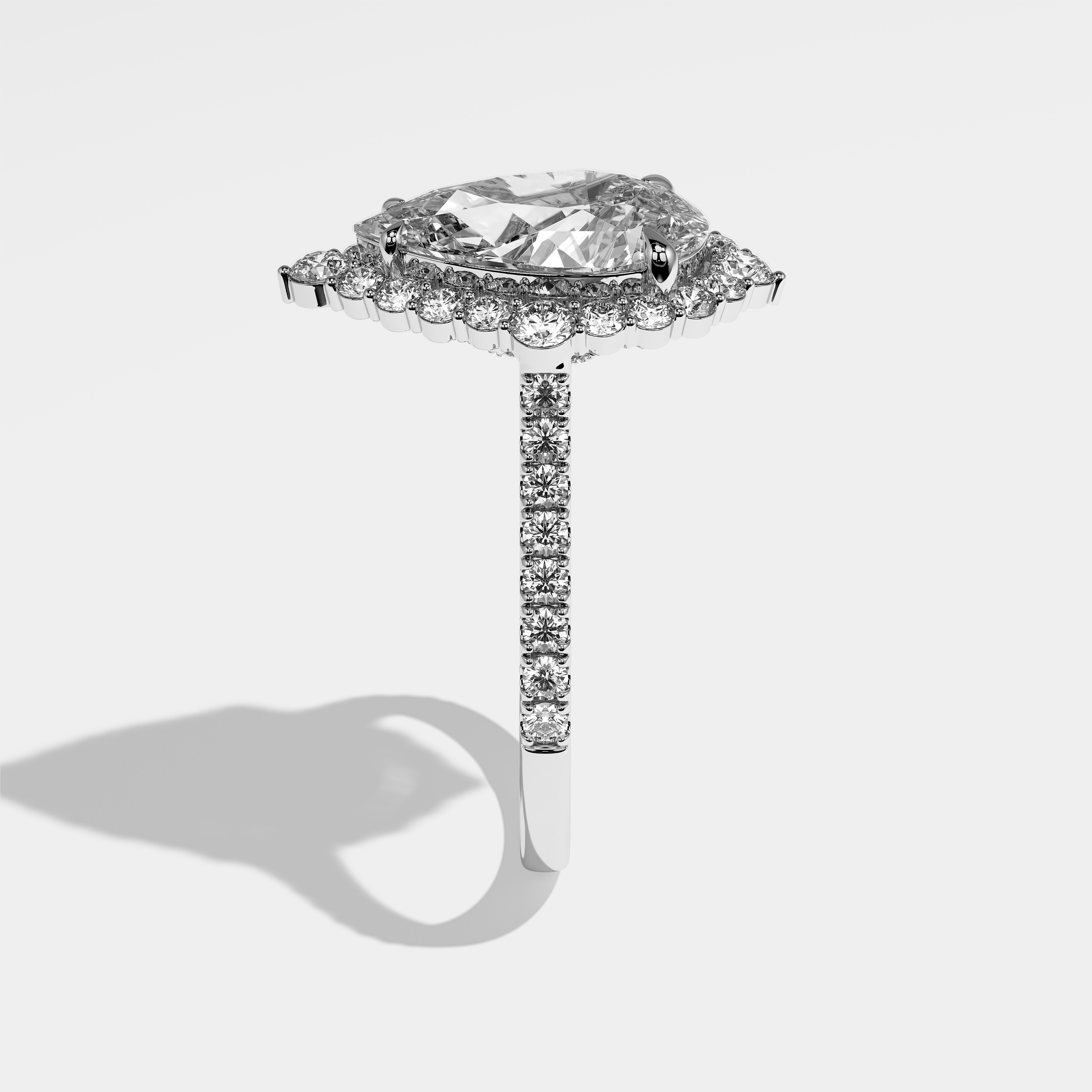 Side View – Kurbãni Durjini Azalea Diamond Pear Halo Engagement Ring White Gold