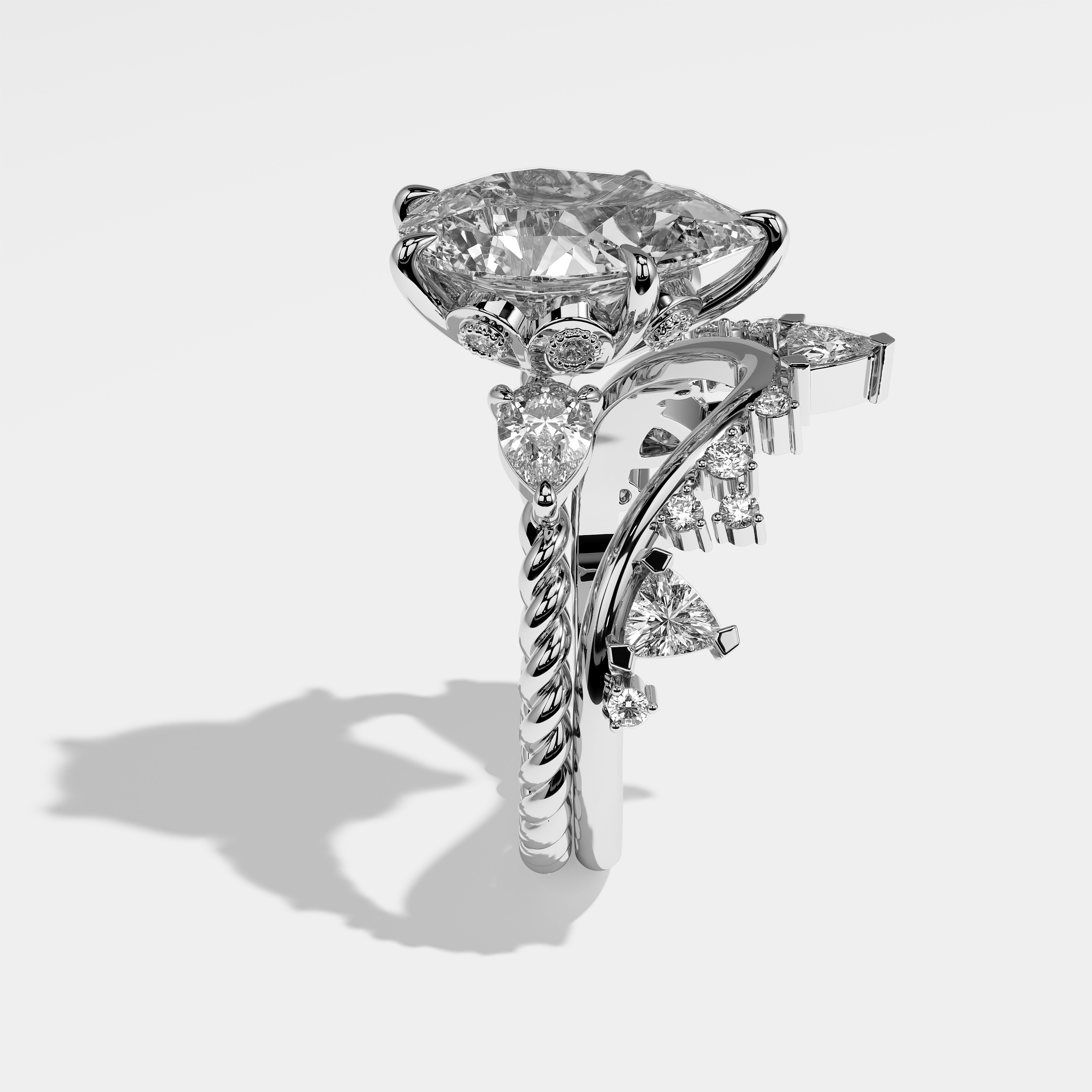 Side View – Kurbãni Durjini Astrid Pear Engagement Ring White Gold (Set Of 2)