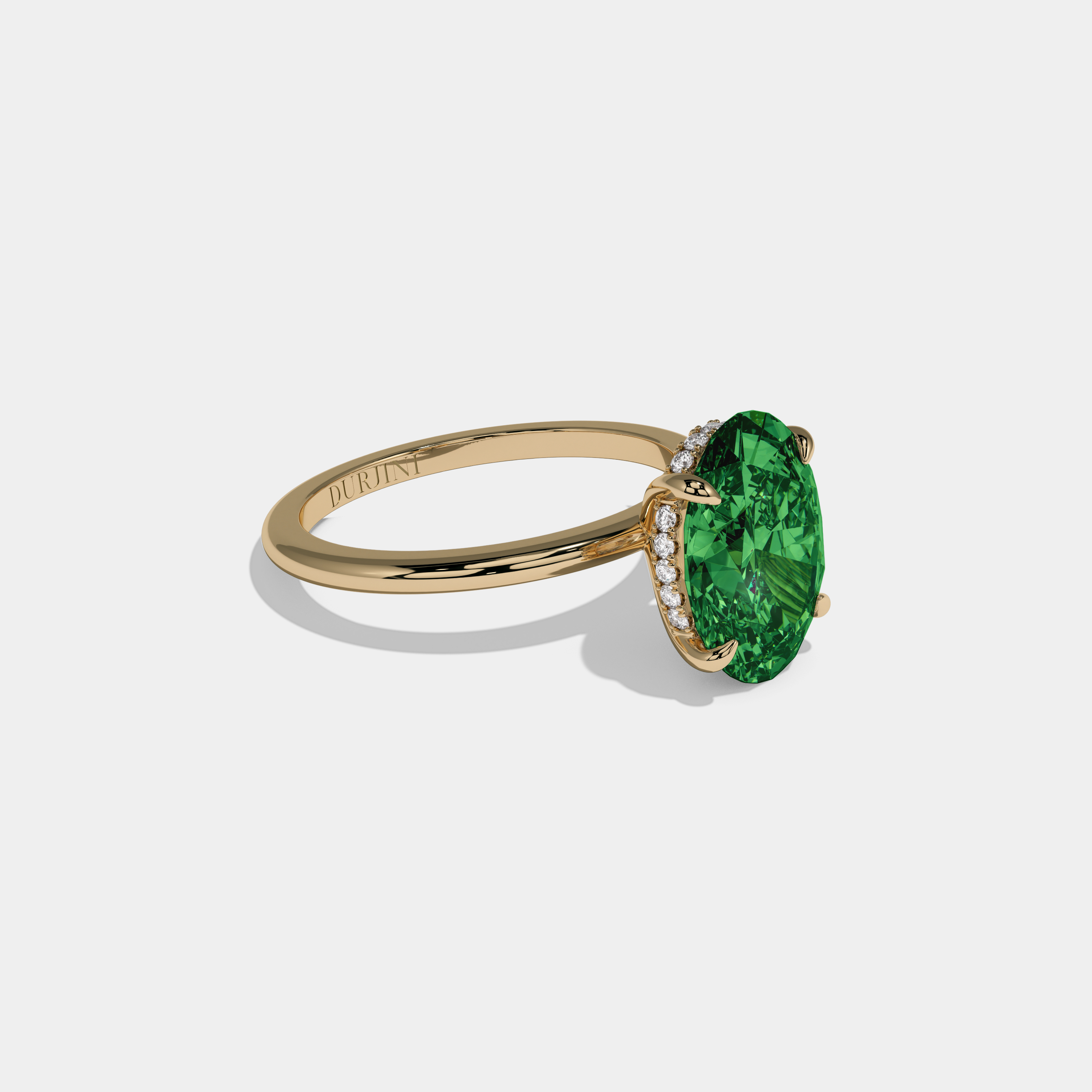 Helena Fancy Dark Green Oval Cut Diamond Plain Band Engagement Ring 6.5ct 18K Yellow Gold