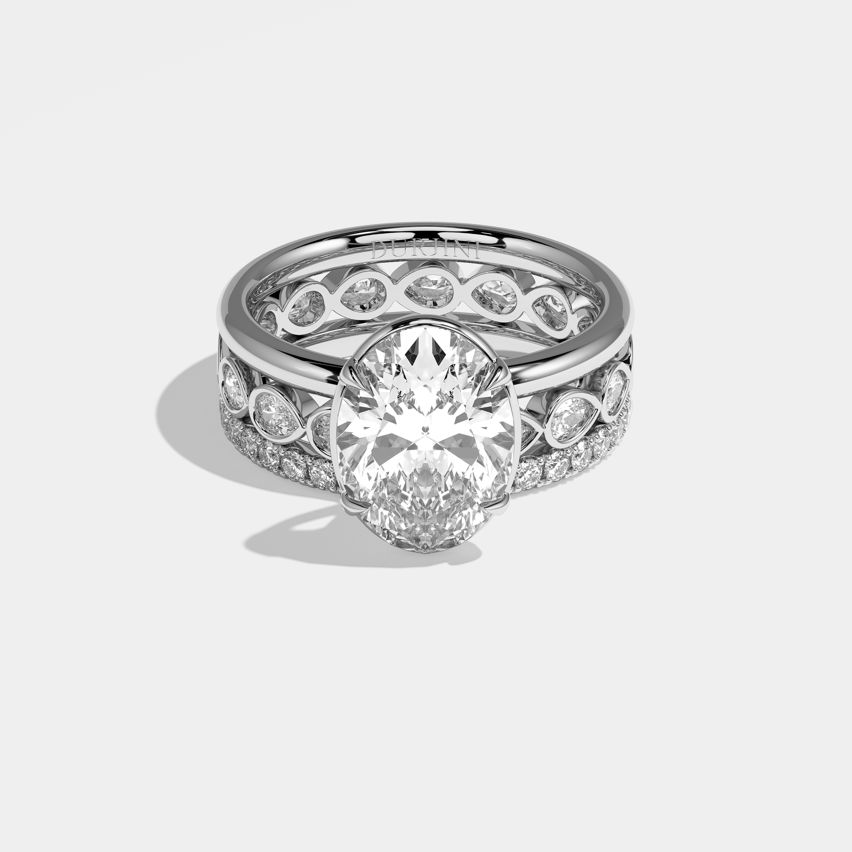 Ailsa Diamond Oval Halo Engagement Ring 18K White Gold 15.00ct (Set Of 3 Rings)