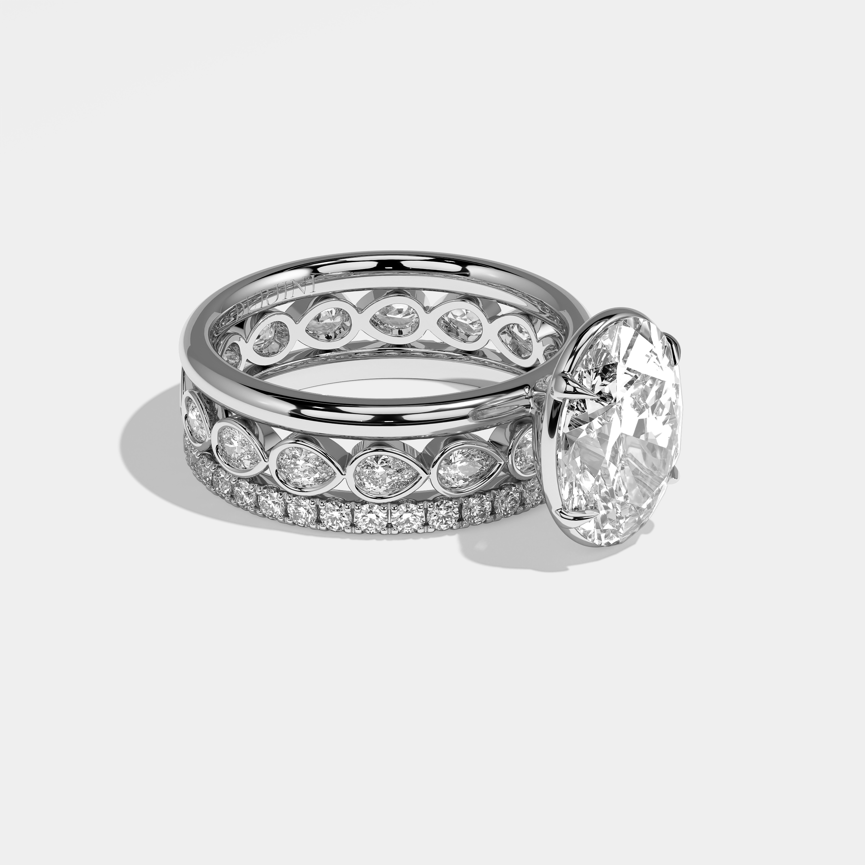 Right View – Kurbãni Durjini Ailsa Diamond Oval Halo Engagement Ring White Gold (Set Of 3 Rings)