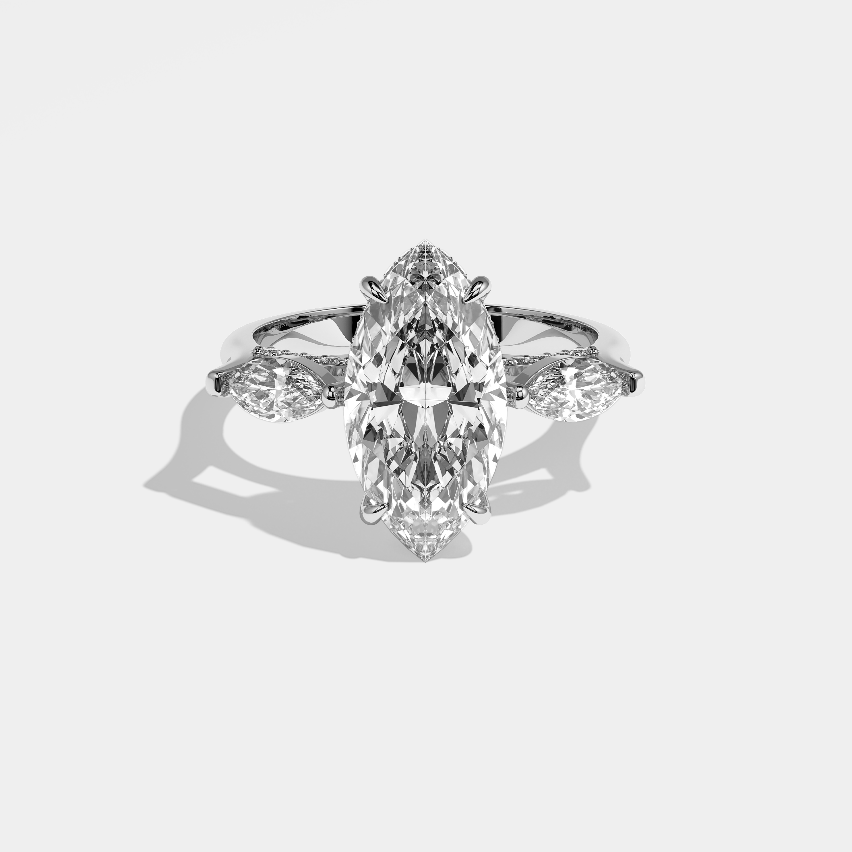 Adeline Diamond Marquise Engagement Ring 18K White Gold 3.00ct