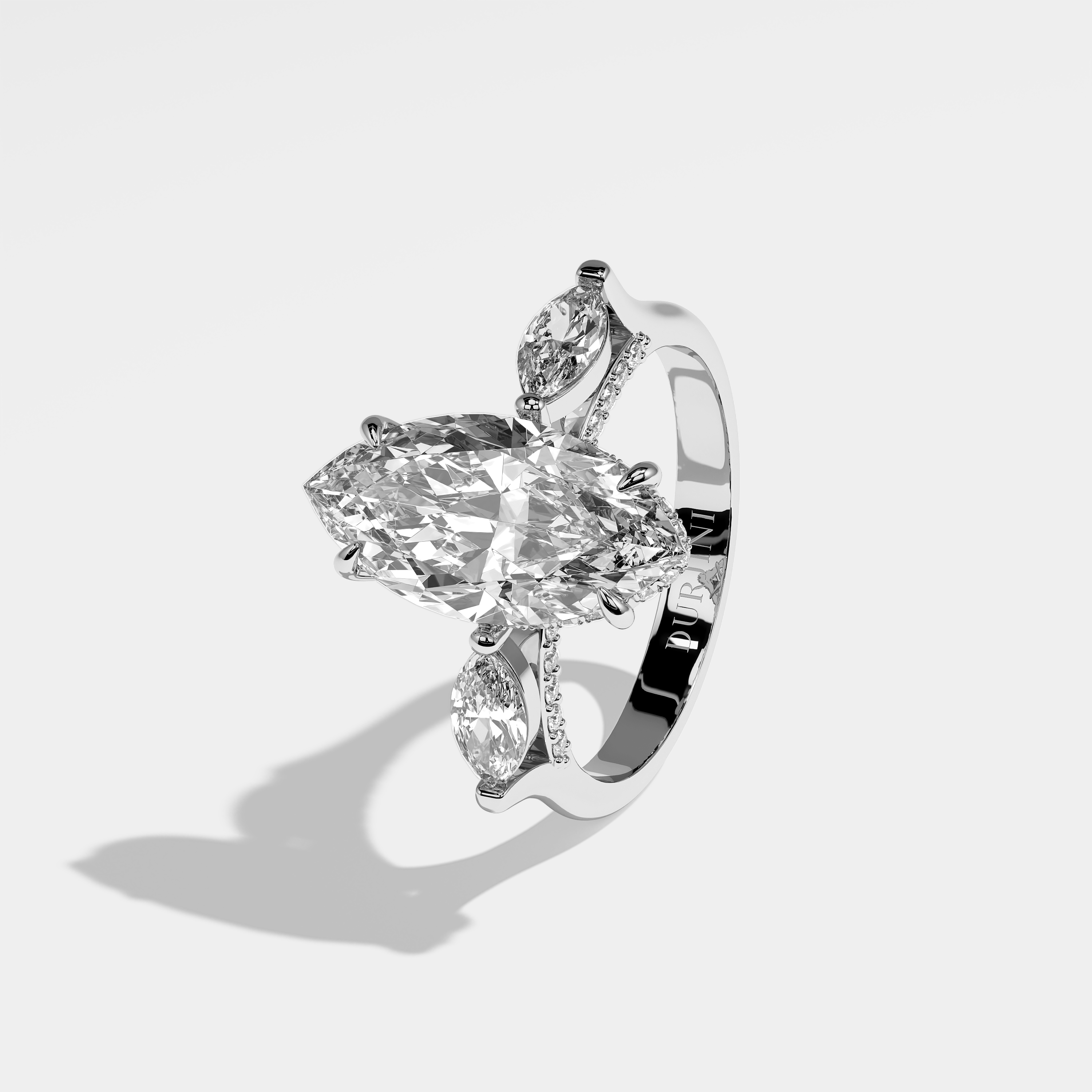 Adeline Diamond Marquise Engagement Ring 18K White Gold 3.00ct