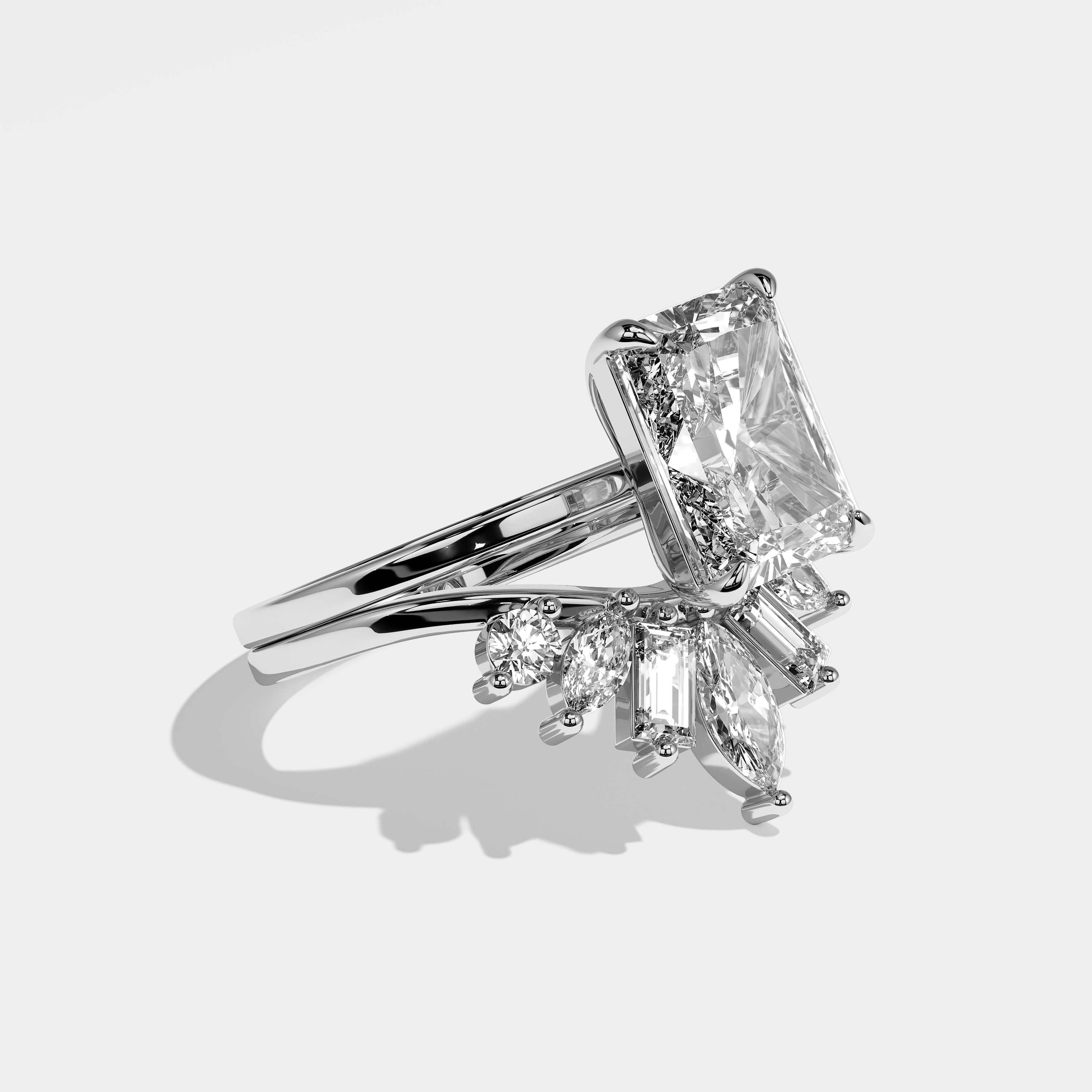 Right View – Kurbãni Durjini Averie Diamond Radiant Engagement Ring White Gold (Set of 2)