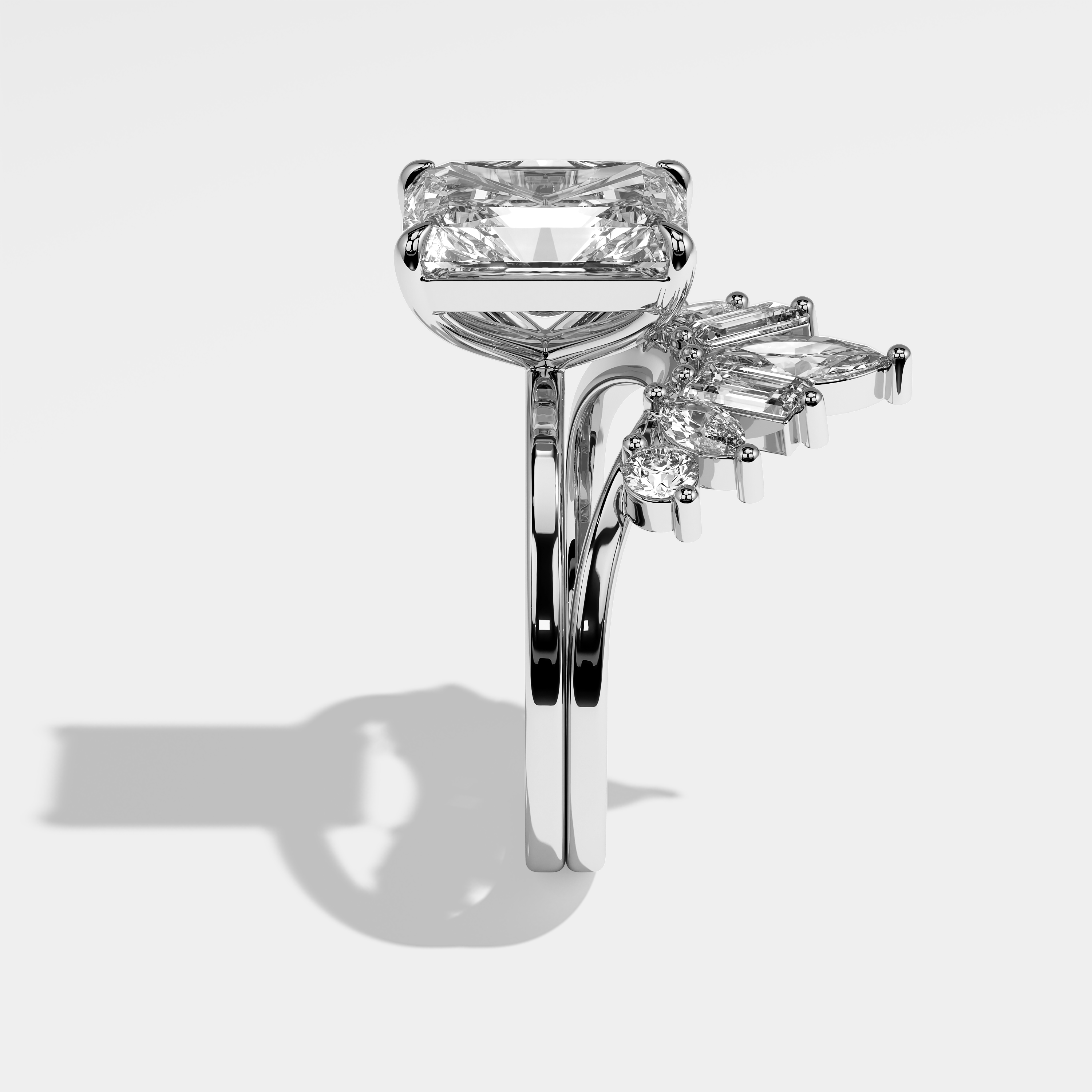 Side View – Kurbãni Durjini Averie Diamond Radiant Engagement Ring White Gold (Set of 2)