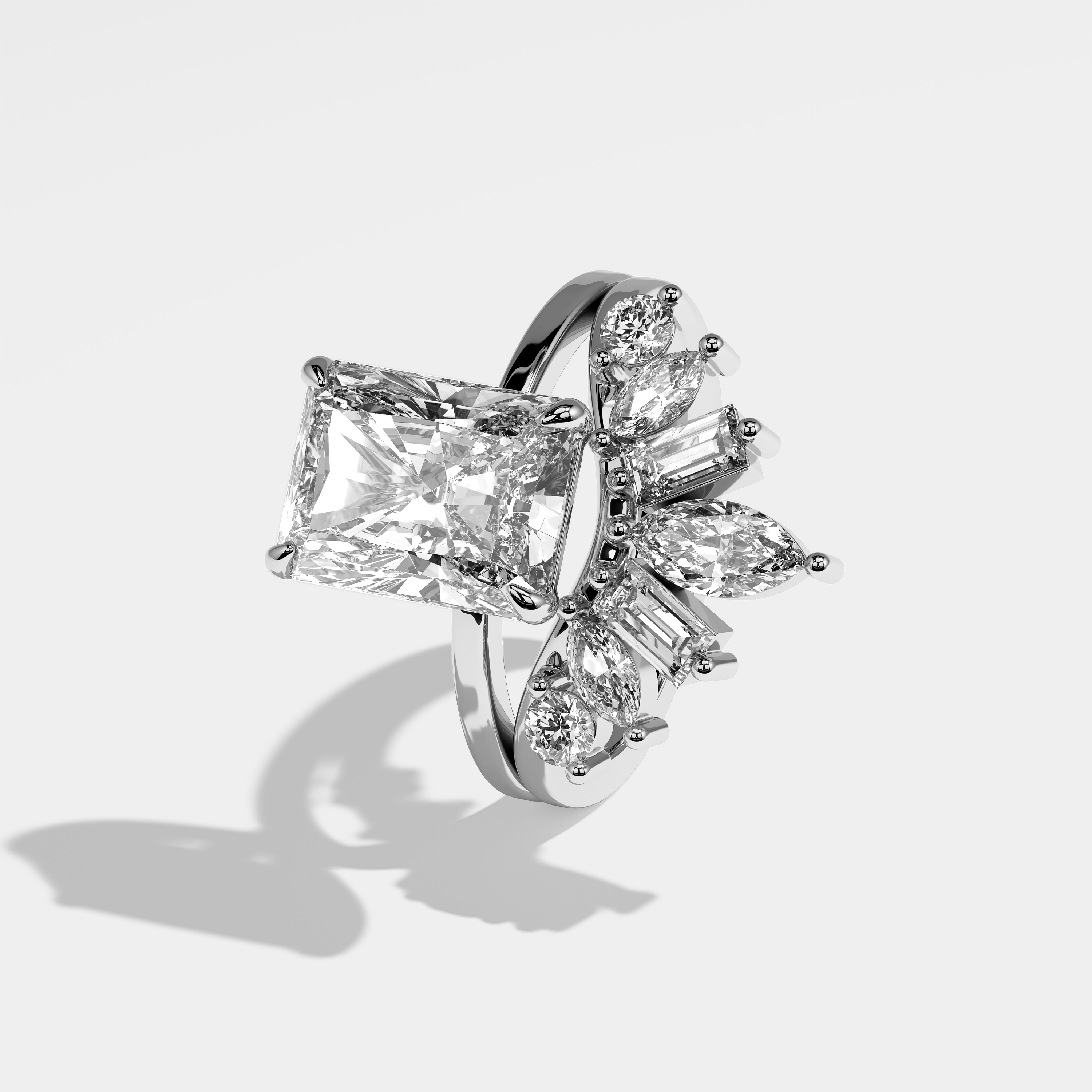 Left View – Kurbãni Durjini Averie Diamond Radiant Engagement Ring White Gold (Set of 2)
