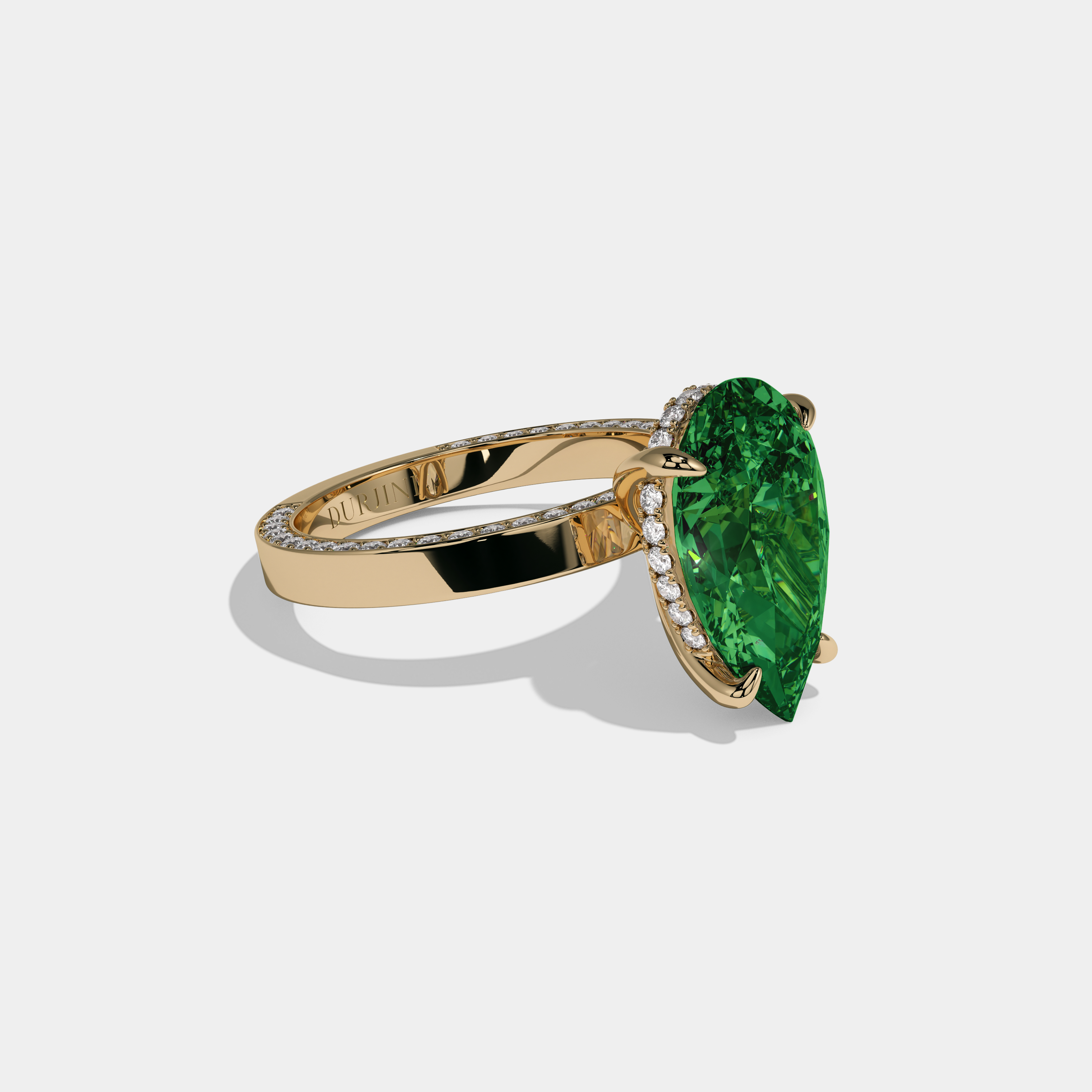 Mary Fancy Dark Green Pear Cut Diamond Hidden Band Engagement Ring 6ct 18K Yellow Gold