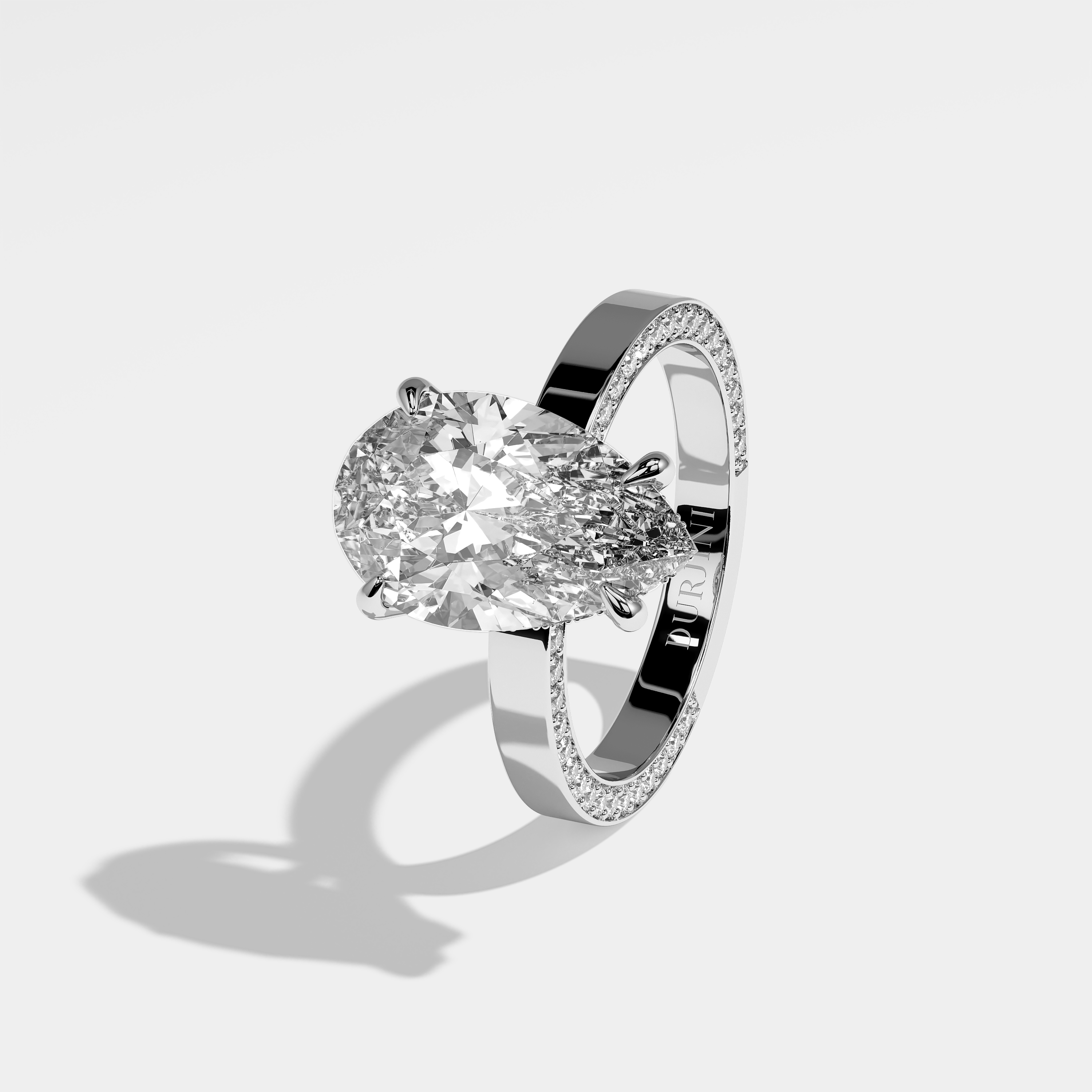 Adelina Diamond Pear Halo Engagement Ring 18K White Gold 5.00ct