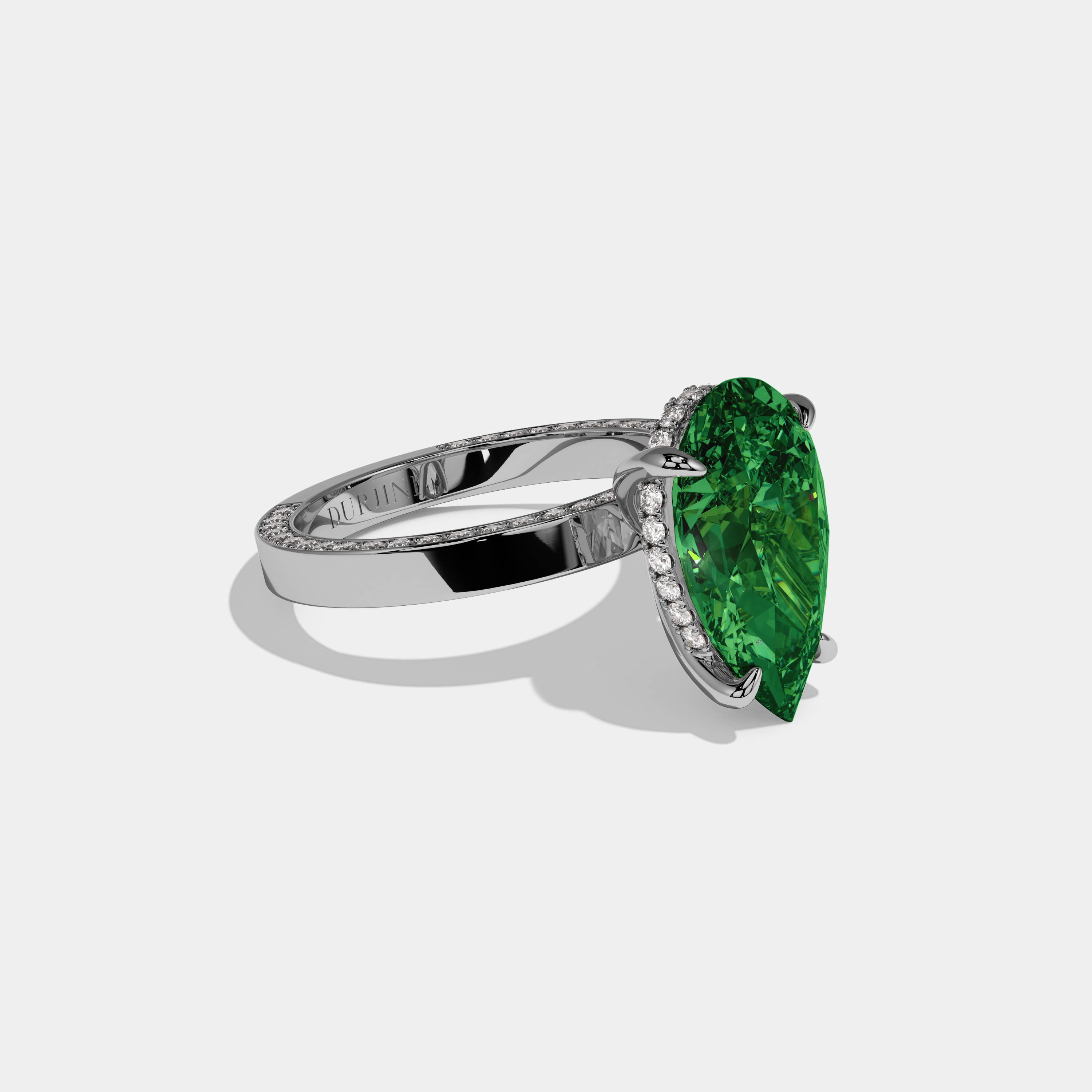 Adelaide Fancy Dark Green Pear Cut Diamond Hidden Band Engagement Ring 6ct 18K White Gold