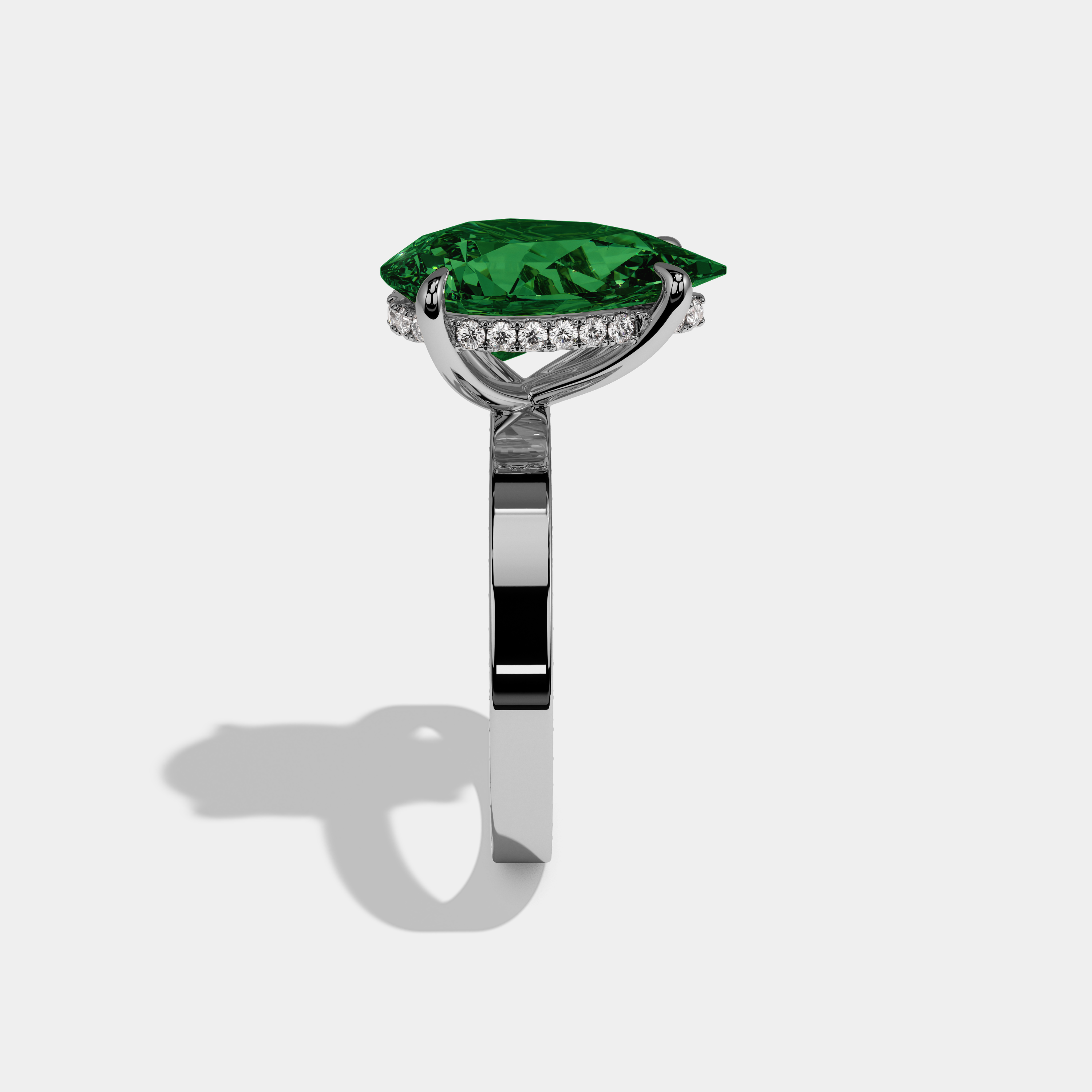 Adelaide Fancy Dark Green Pear Cut Diamond Hidden Band Engagement Ring 6ct 18K White Gold