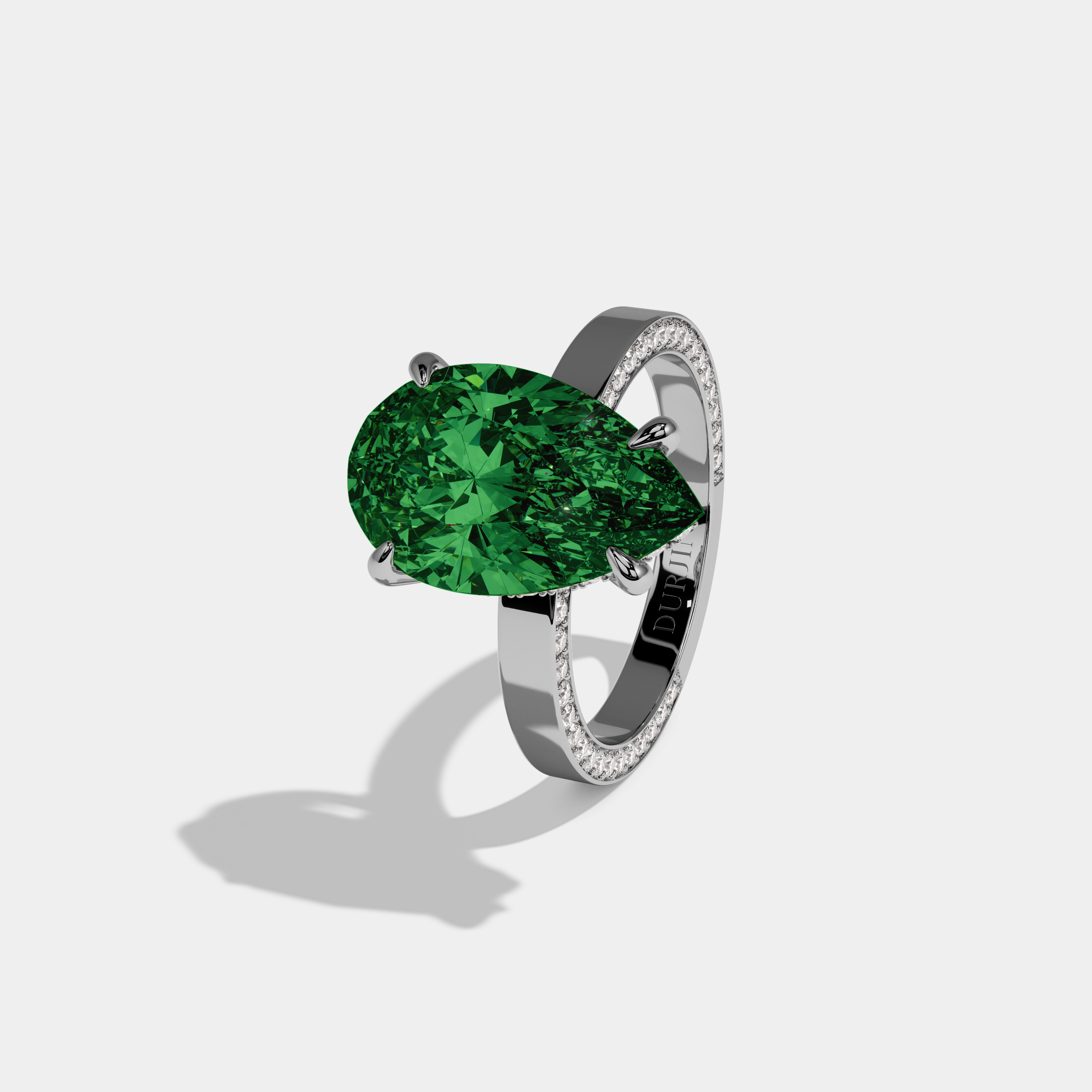 Adelaide Fancy Dark Green Pear Cut Diamond Hidden Band Engagement Ring 6ct 18K White Gold