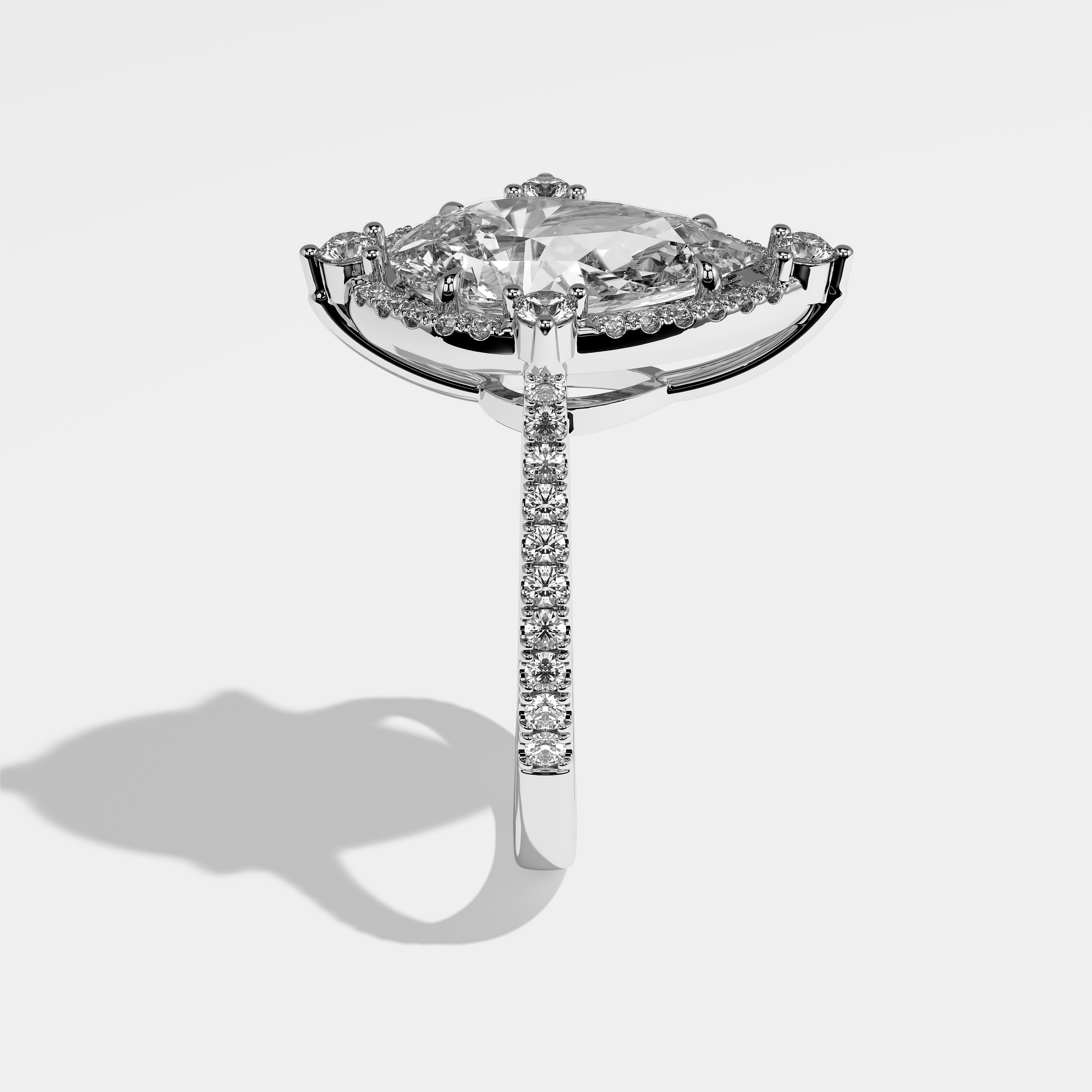 Side View – Kurbãni Durjini Alejandra Diamond Pear Halo Engagement Ring White Gold