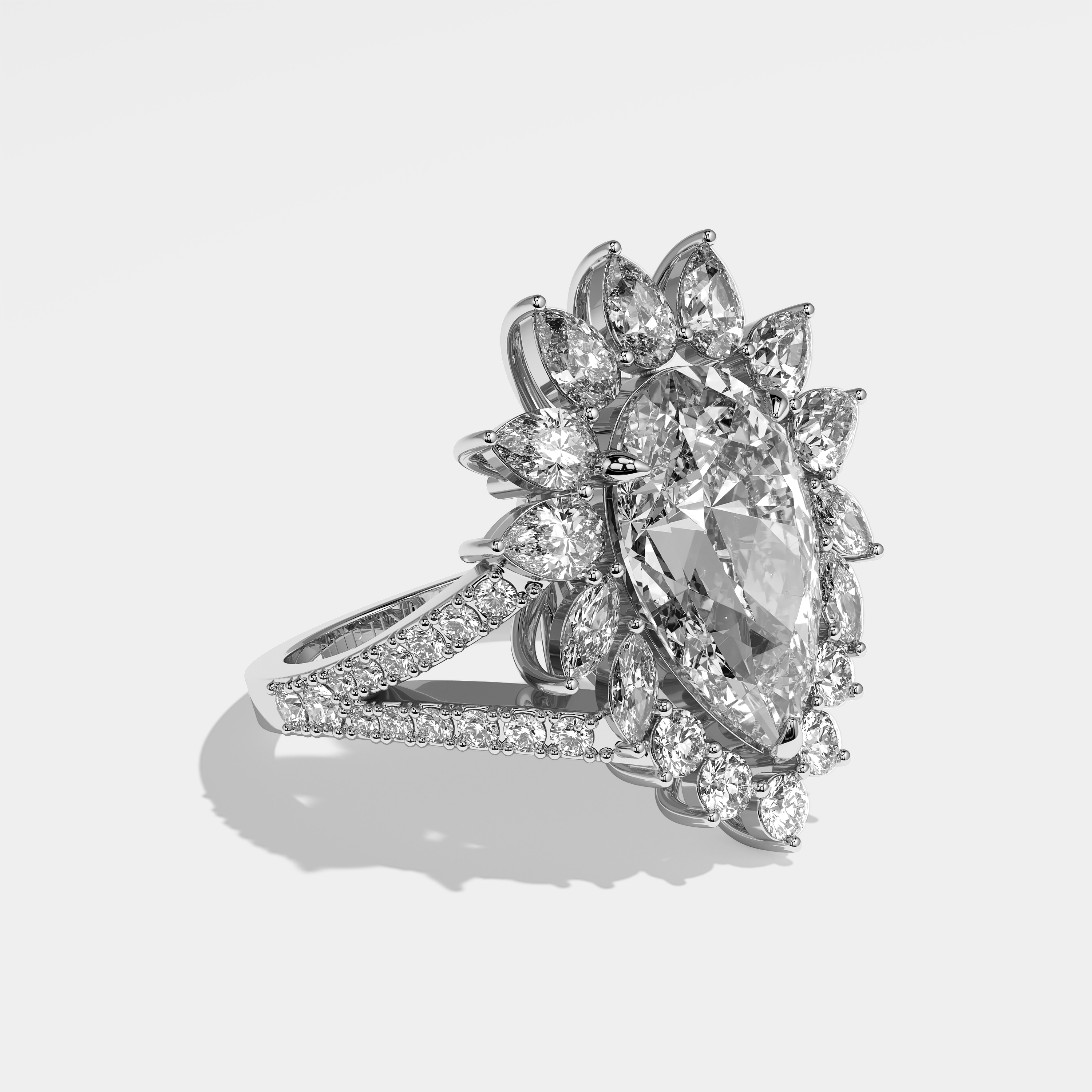 Right View – Kurbãni Durjini Alondra Diamond Pear Halo Engagement Ring White Gold