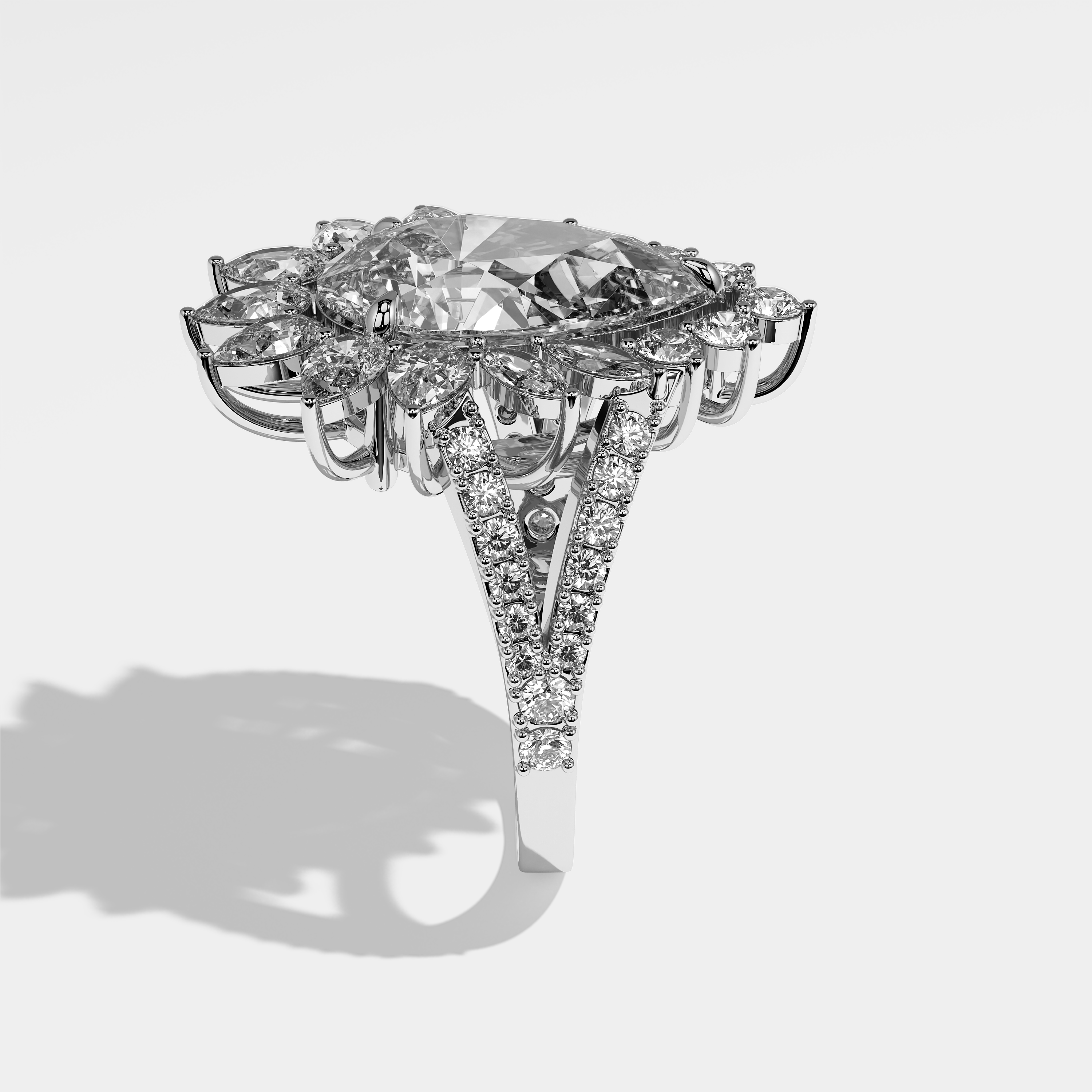 Side View – Kurbãni Durjini Alondra Diamond Pear Halo Engagement Ring White Gold