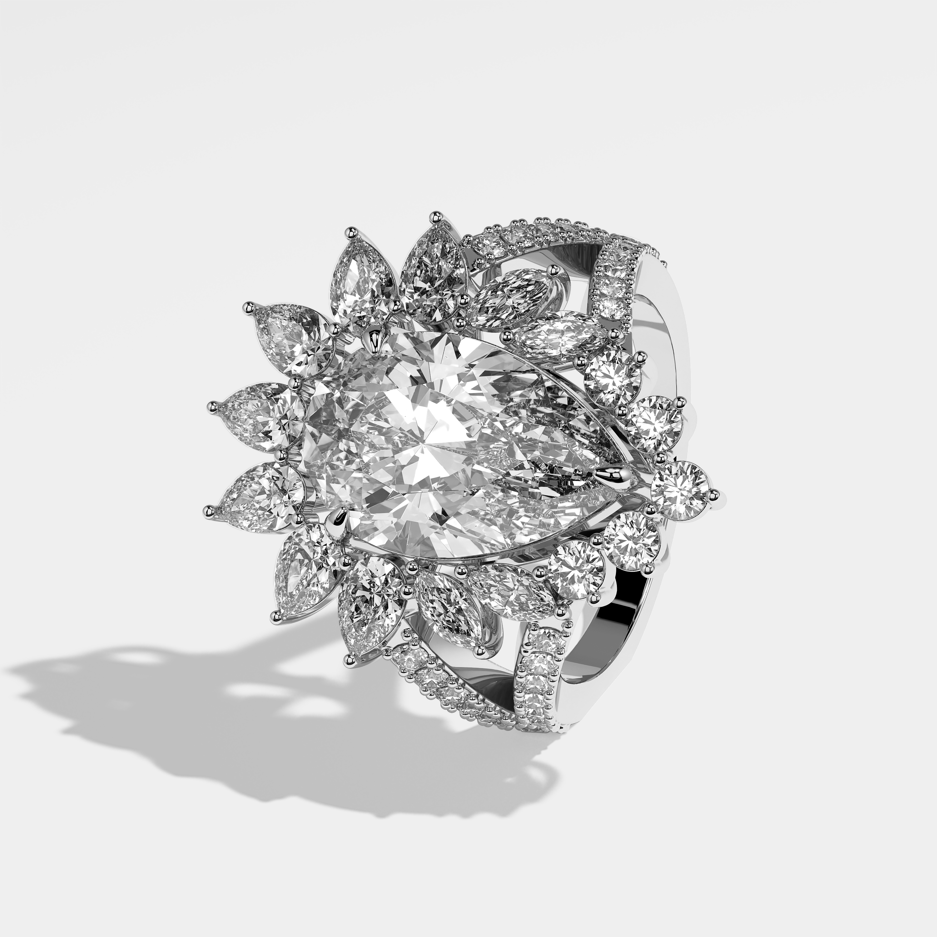 Left View – Kurbãni Durjini Alondra Diamond Pear Halo Engagement Ring White Gold