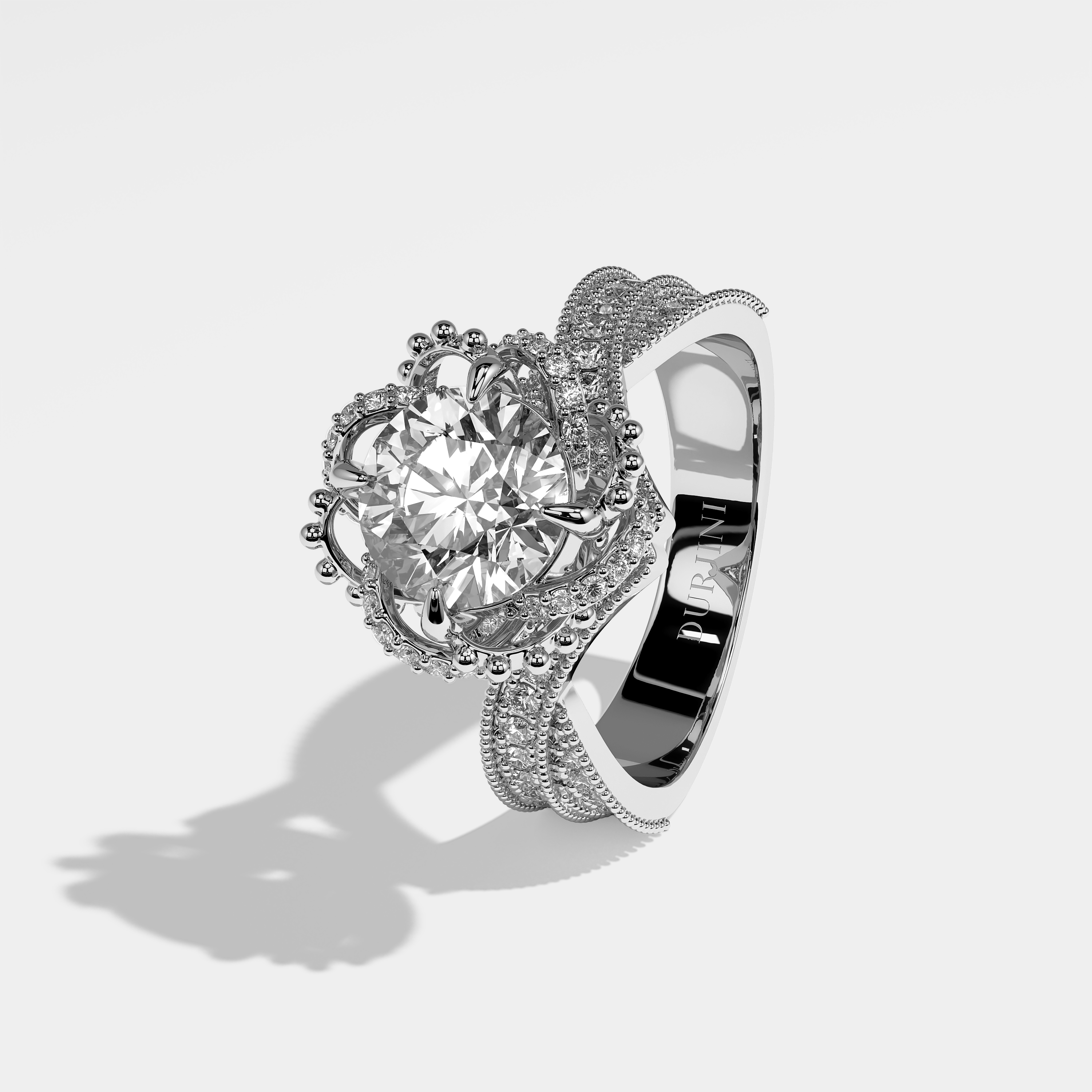 Left View – Kurbãni Durjini Amparo Diamond Round Brilliant Engagement Ring White Gold