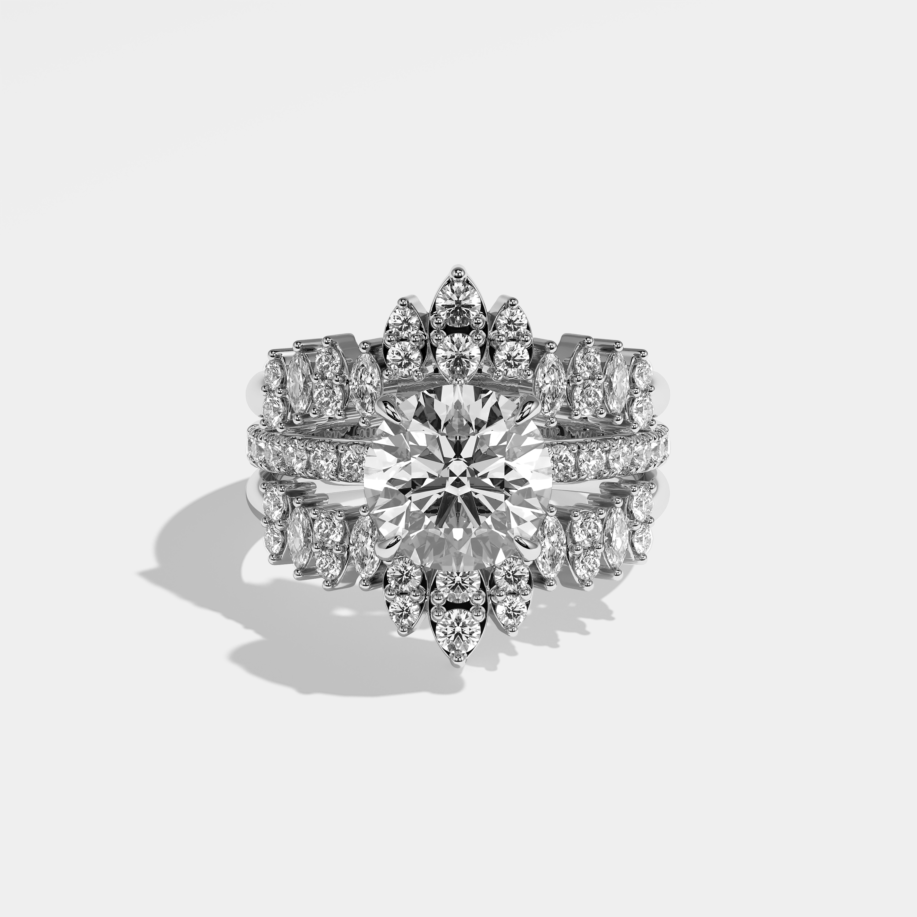 Ariane Diamond Round Brilliant Engagement Ring 18K White Gold 10.00ct (Set of 2)