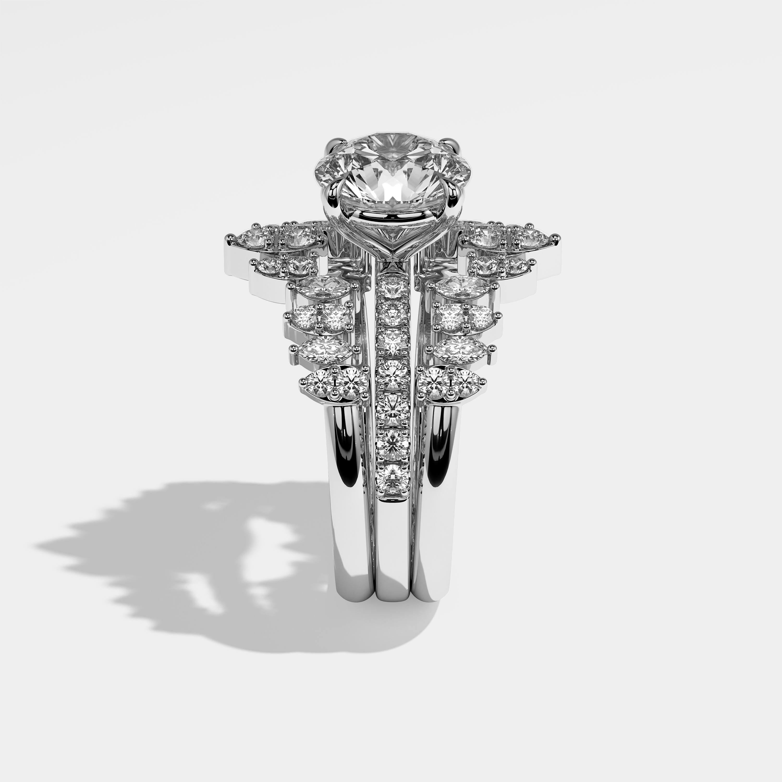 Side View – Kurbãni Durjini Ariane Diamond Round Brilliant Engagement Ring White Gold (Set of 3)