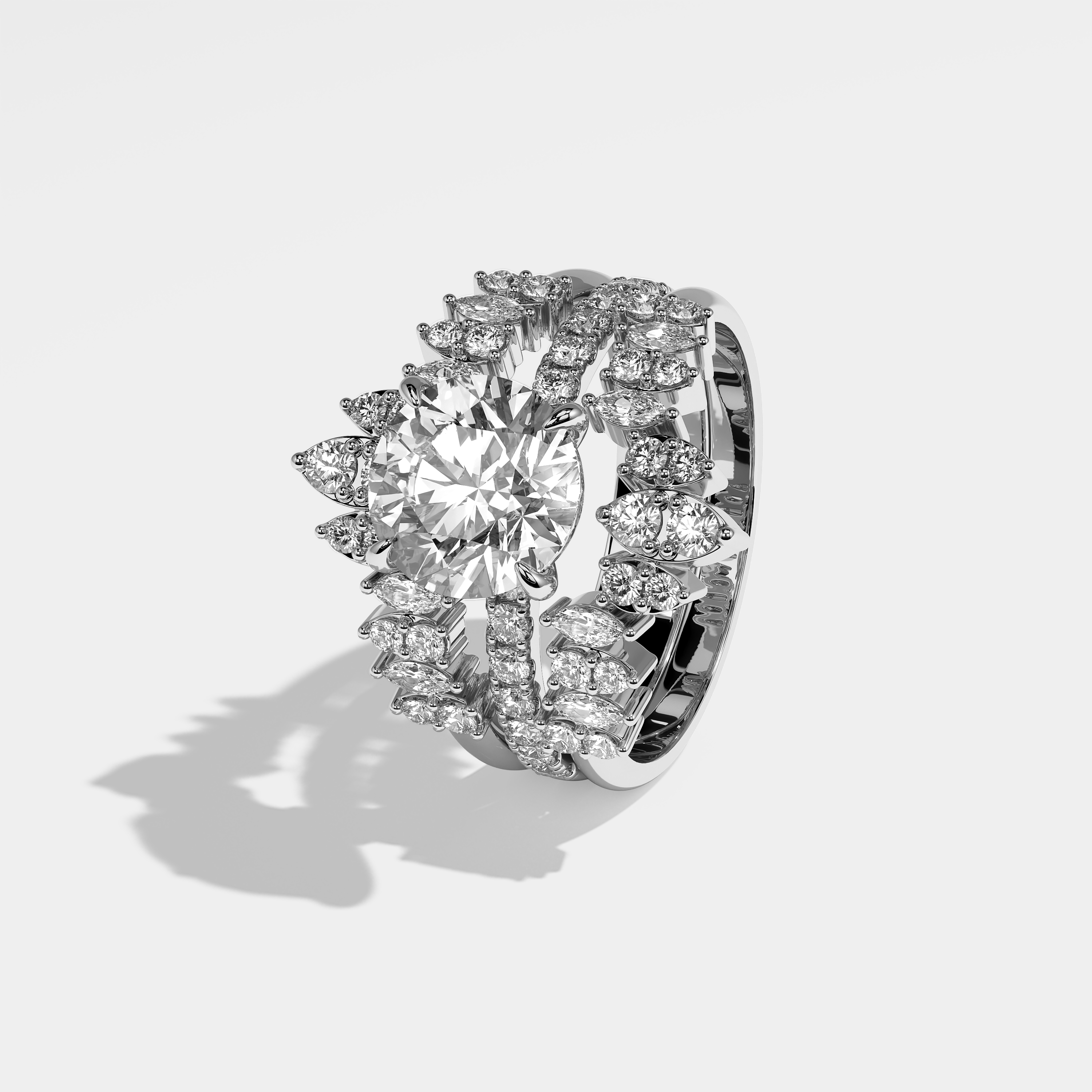 Left View – Kurbãni Durjini Ariane Diamond Round Brilliant Engagement Ring White Gold (Set of 3)