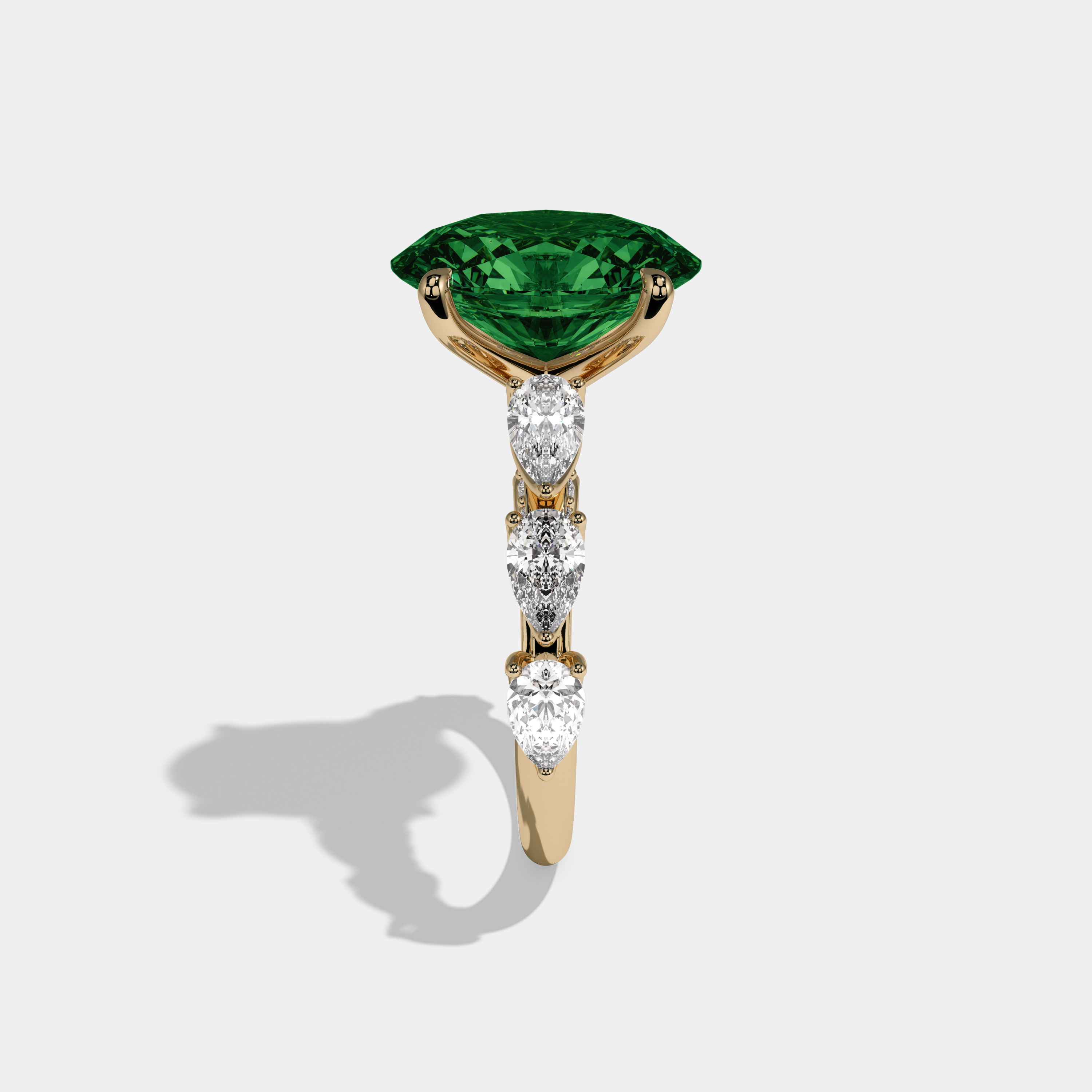 Mary Fancy Dark Green Oval Cut Diamond Band With Pear Cuts Engagement Ring 6ct 18K Yellow Gold