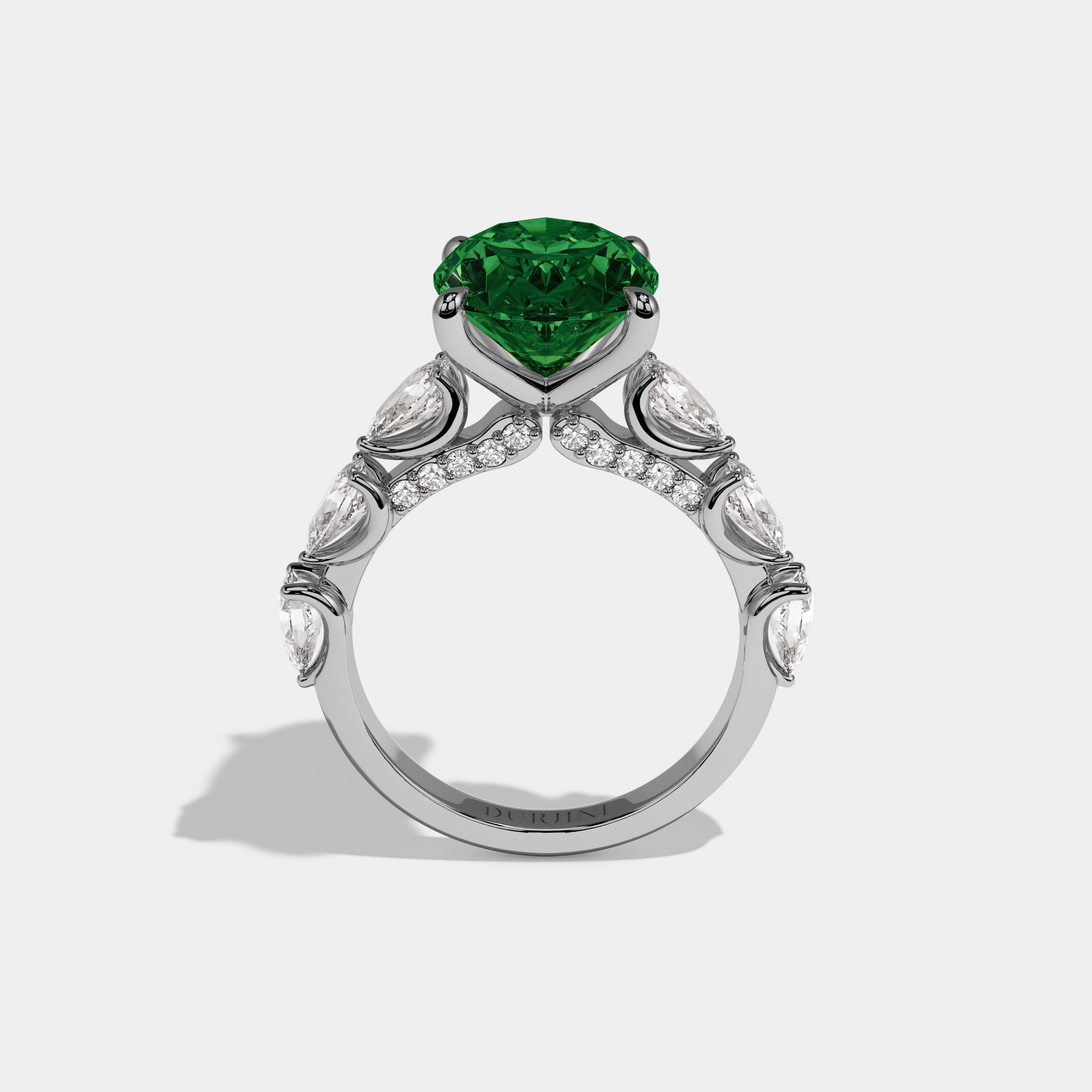 Alexandra Fancy Dark Green Oval Cut Diamond Band With Pear Cuts Engagement Ring 6ct 18K White Gold