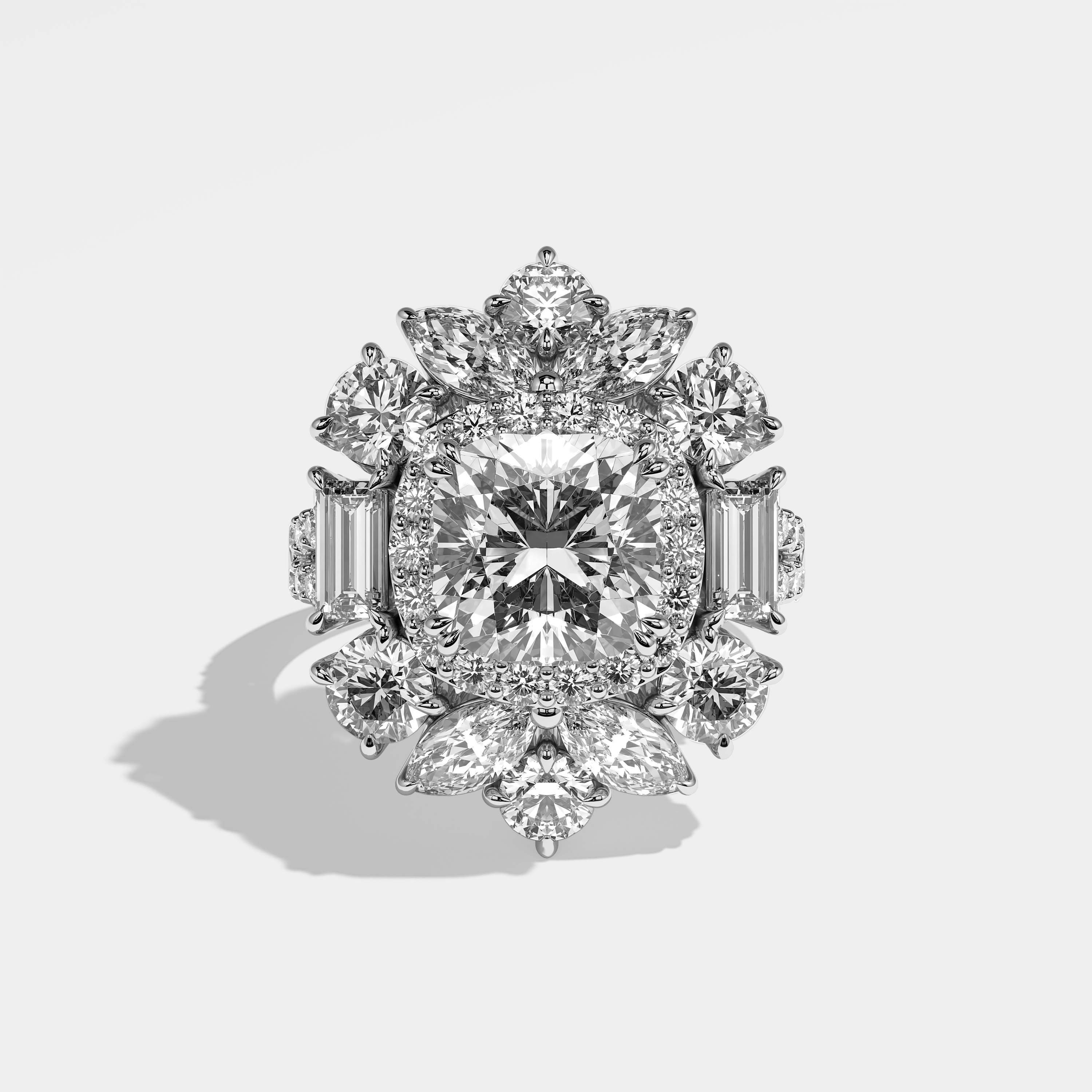 Analeigh Diamond Cushion Engagement Ring 18K White Gold 18.00ct