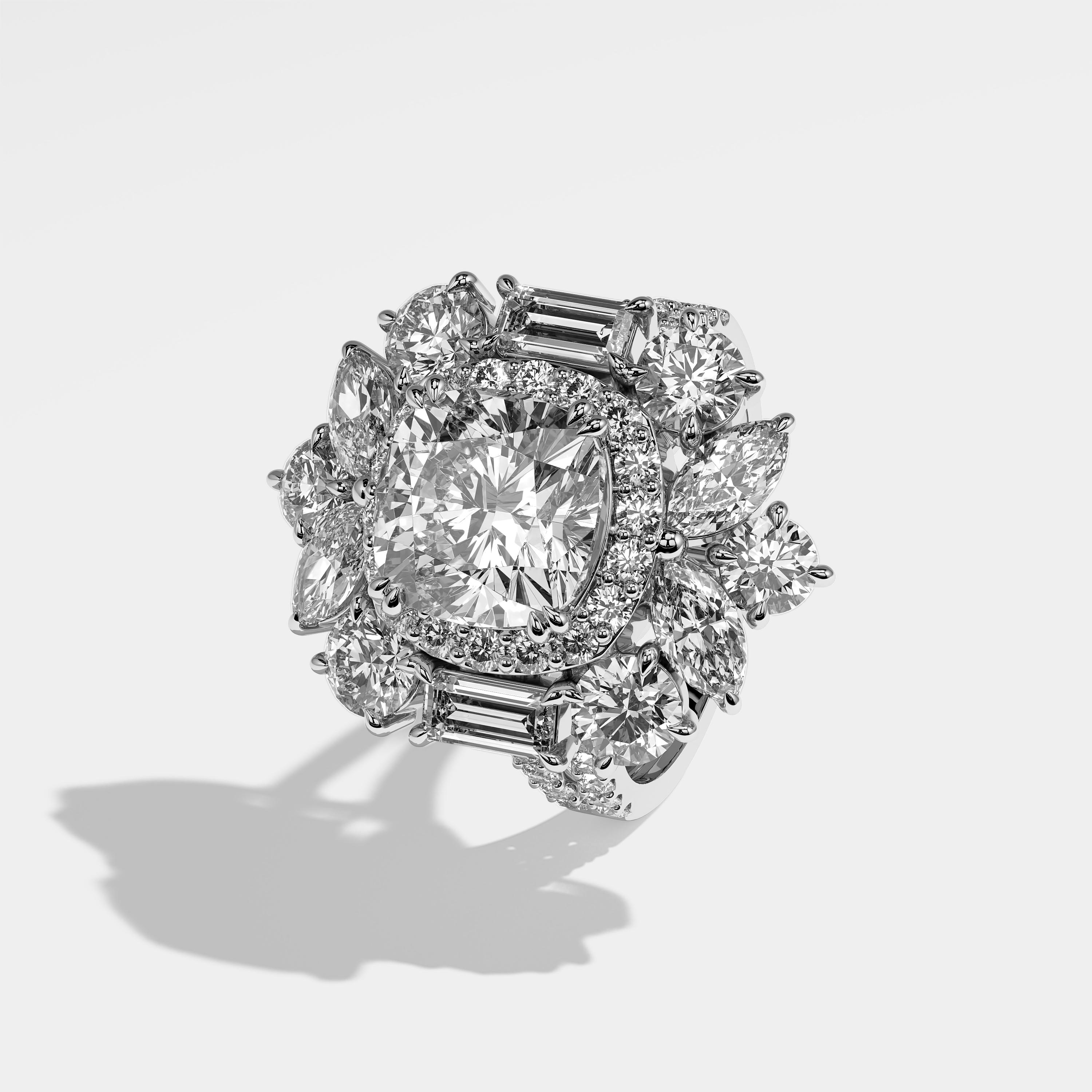 Analeigh Diamond Cushion Engagement Ring 18K White Gold 18.00ct
