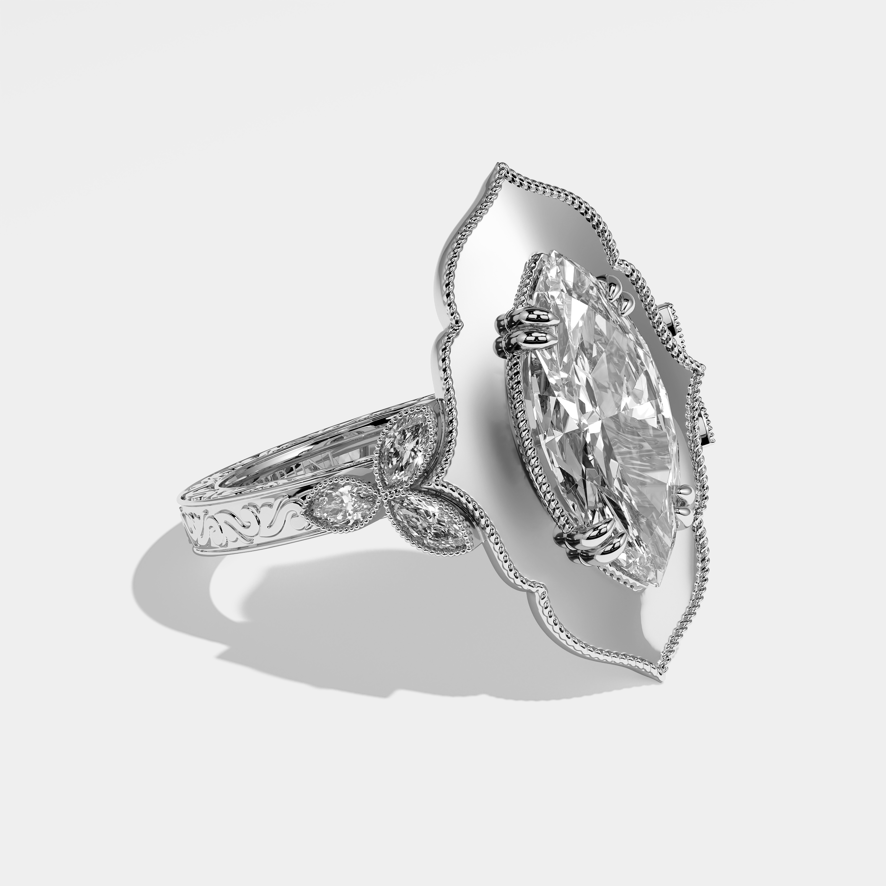 Right View – Kurbãni Durjini Anika Diamond Marquise Halo Engagement Ring White Gold