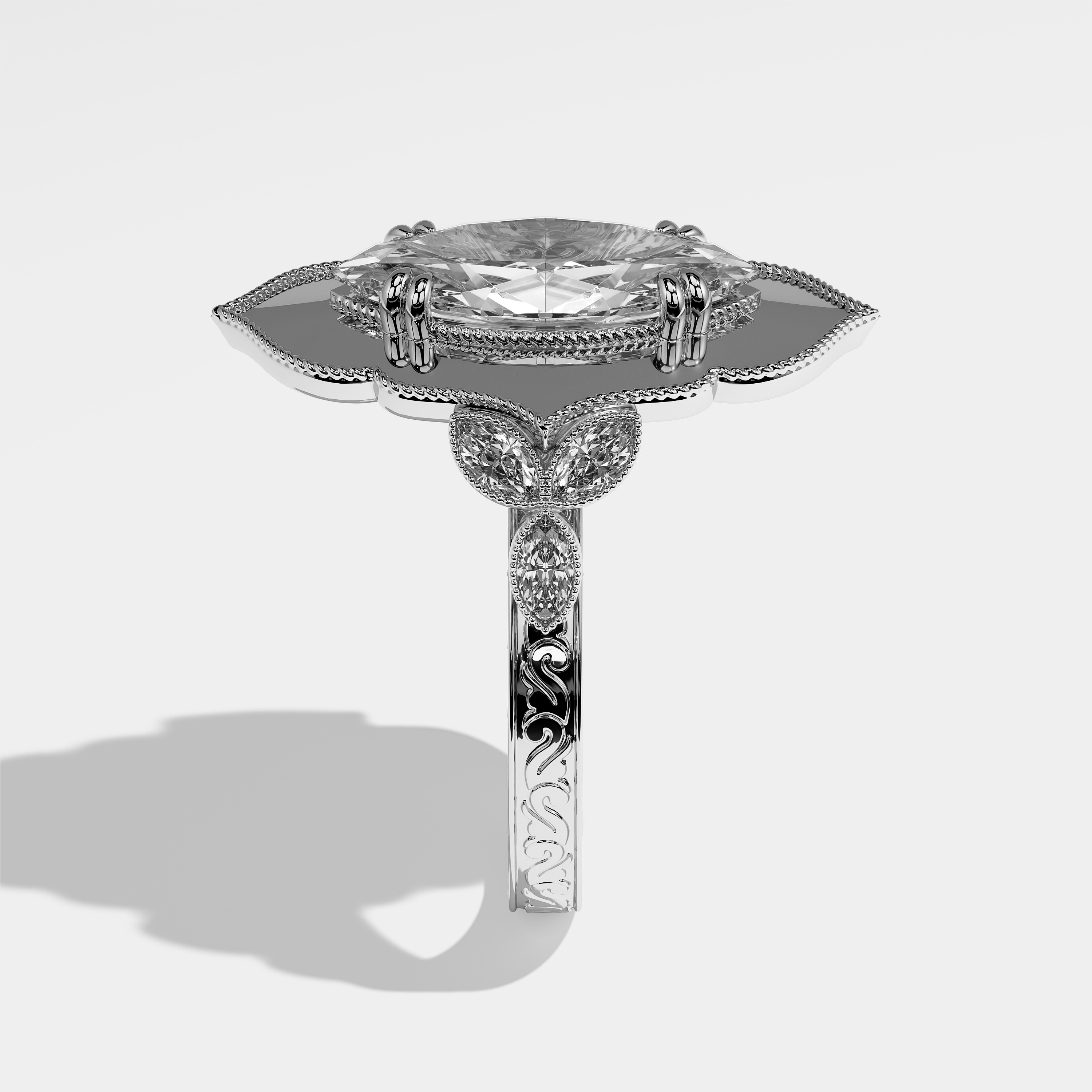 Side View – Kurbãni Durjini Anika Diamond Marquise Halo Engagement Ring White Gold