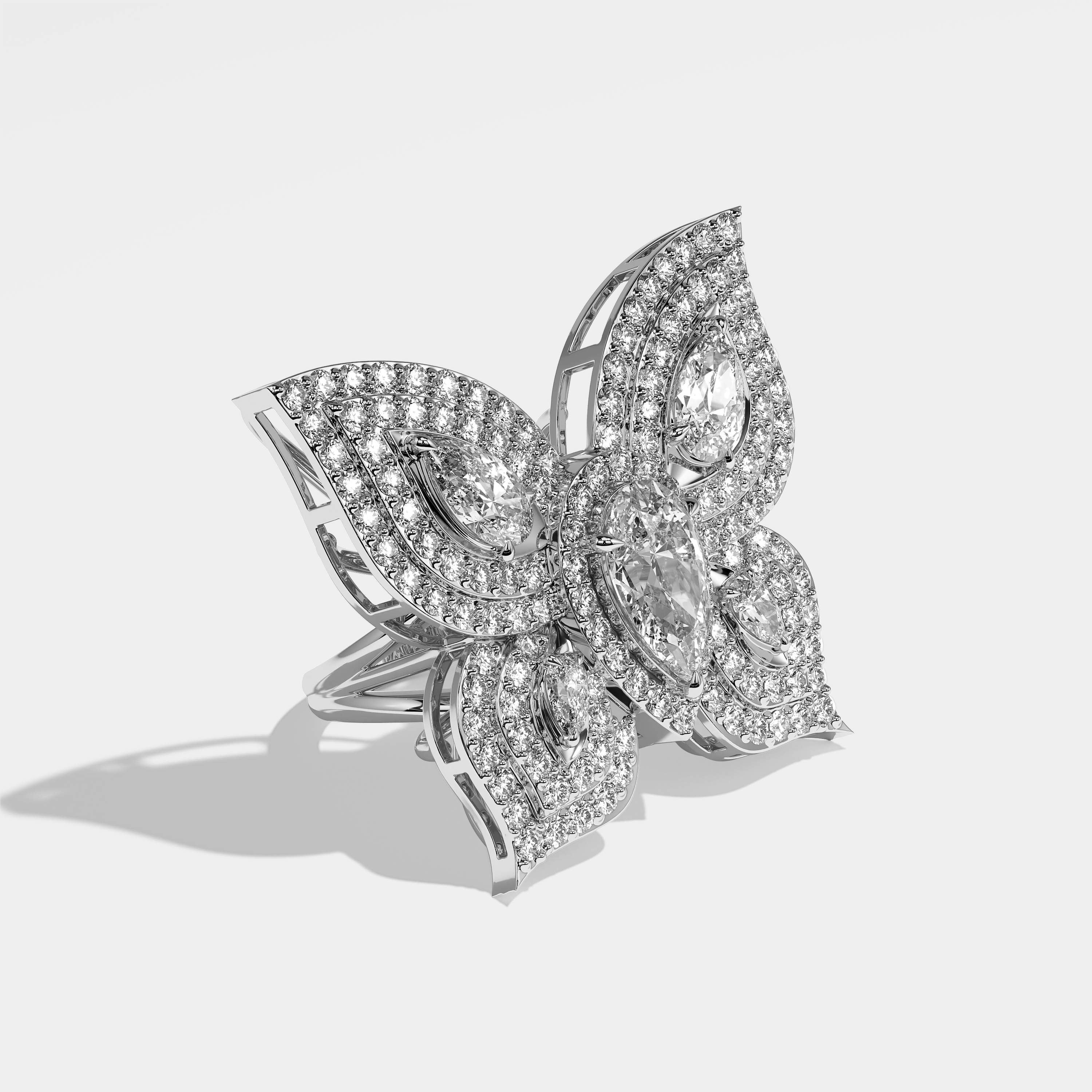 Right View – Kurbãni Durjini Aisley Diamond Pear Halo Butterfly Engagement Ring White Gold