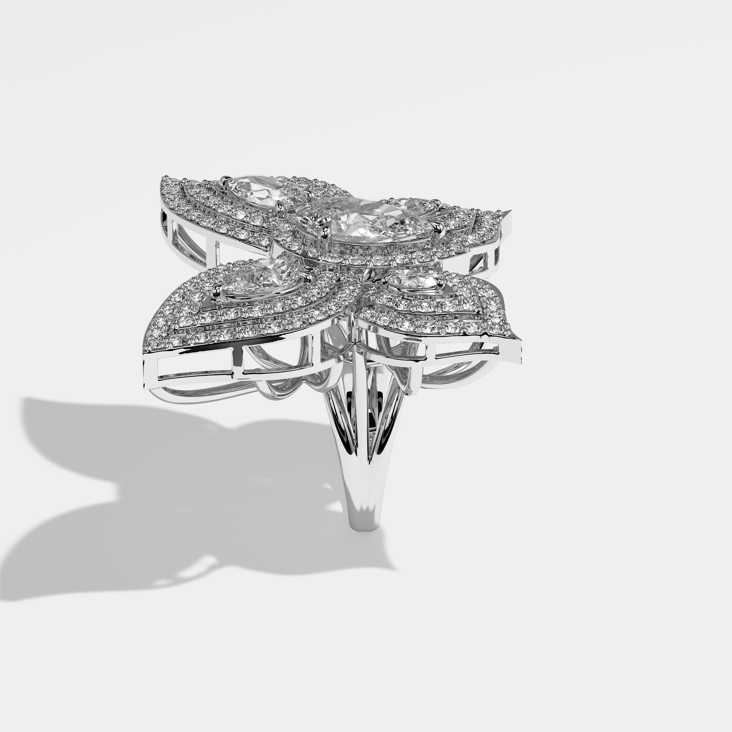 Side View – Kurbãni Durjini Aisley Diamond Pear Halo Butterfly Engagement Ring White Gold