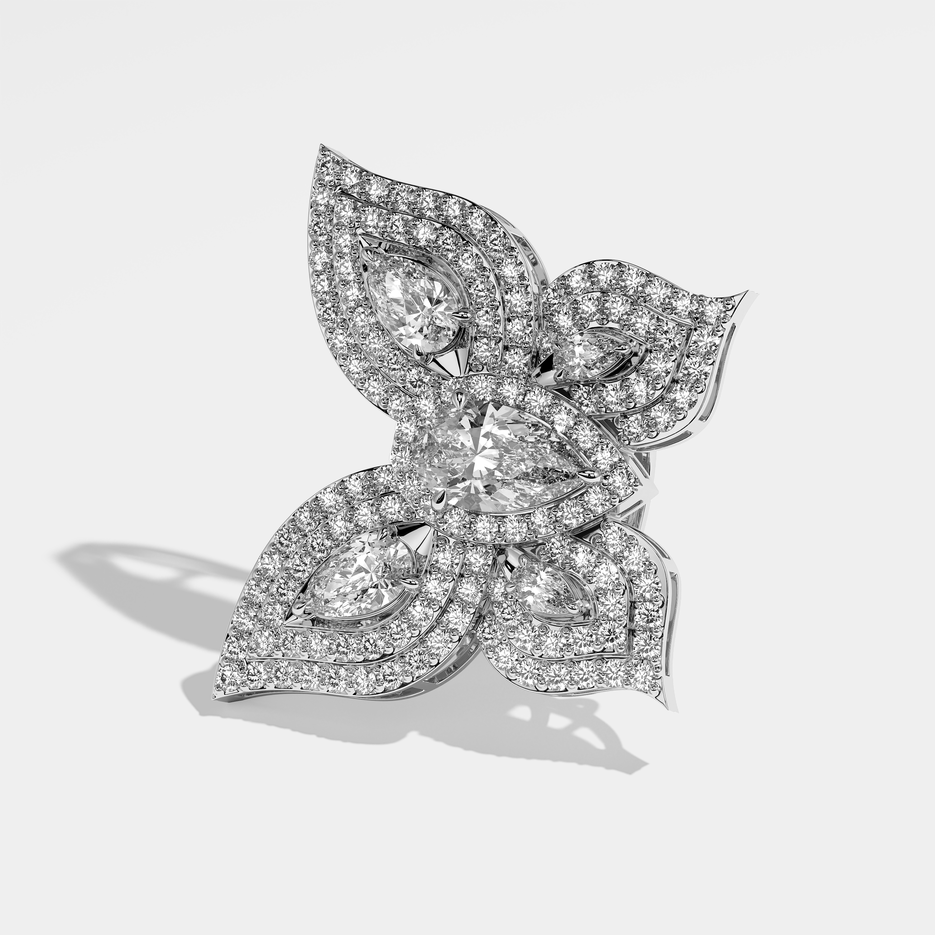 Left View – Kurbãni Durjini Aisley Diamond Pear Halo Butterfly Engagement Ring White Gold