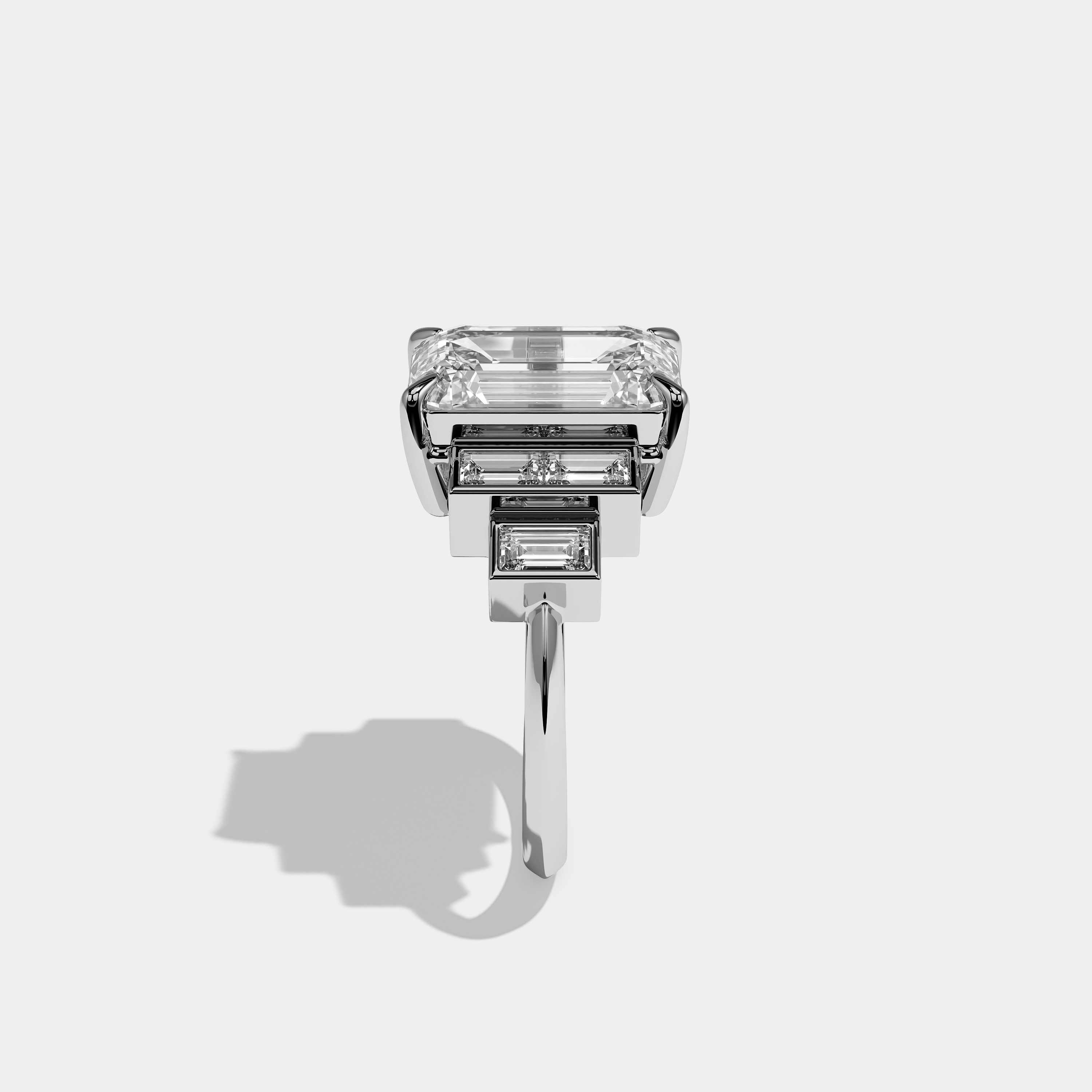 Side View – Kurbãni Durjini Victoria Diamond Emerald Cut Engagement Ring White Gold