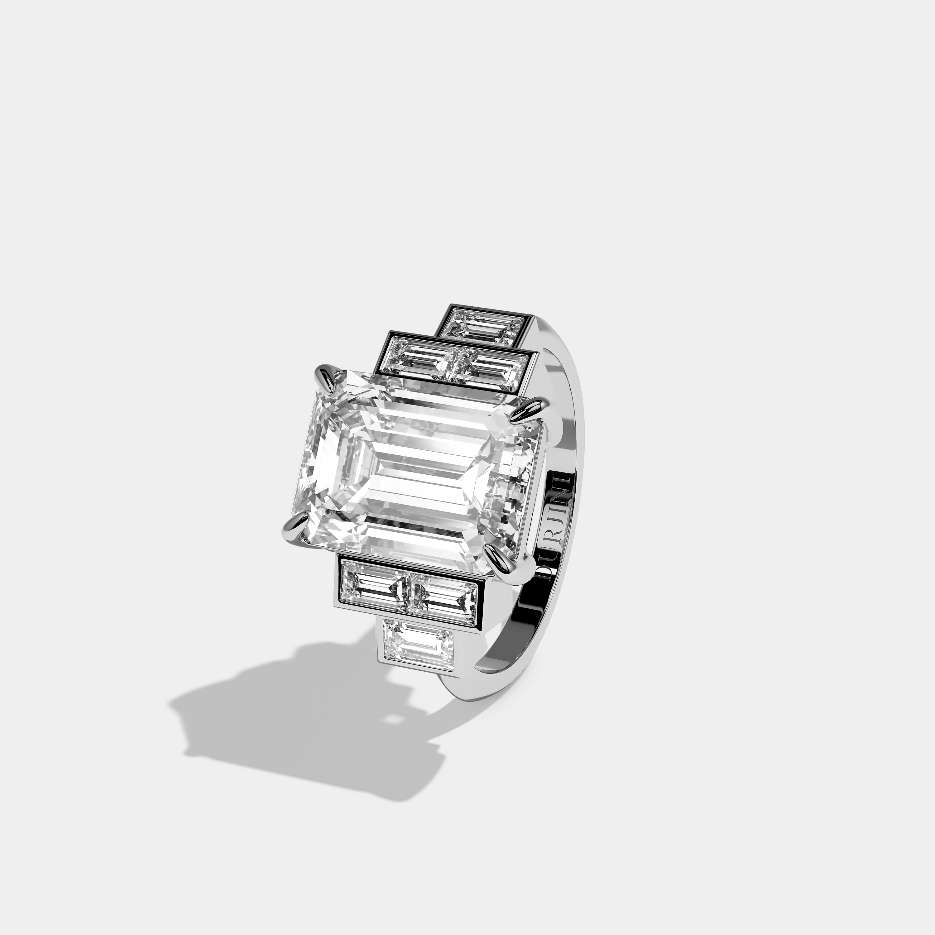 Victoria Diamond Emerald Cut Engagement Ring 18K White Gold 11.00ct