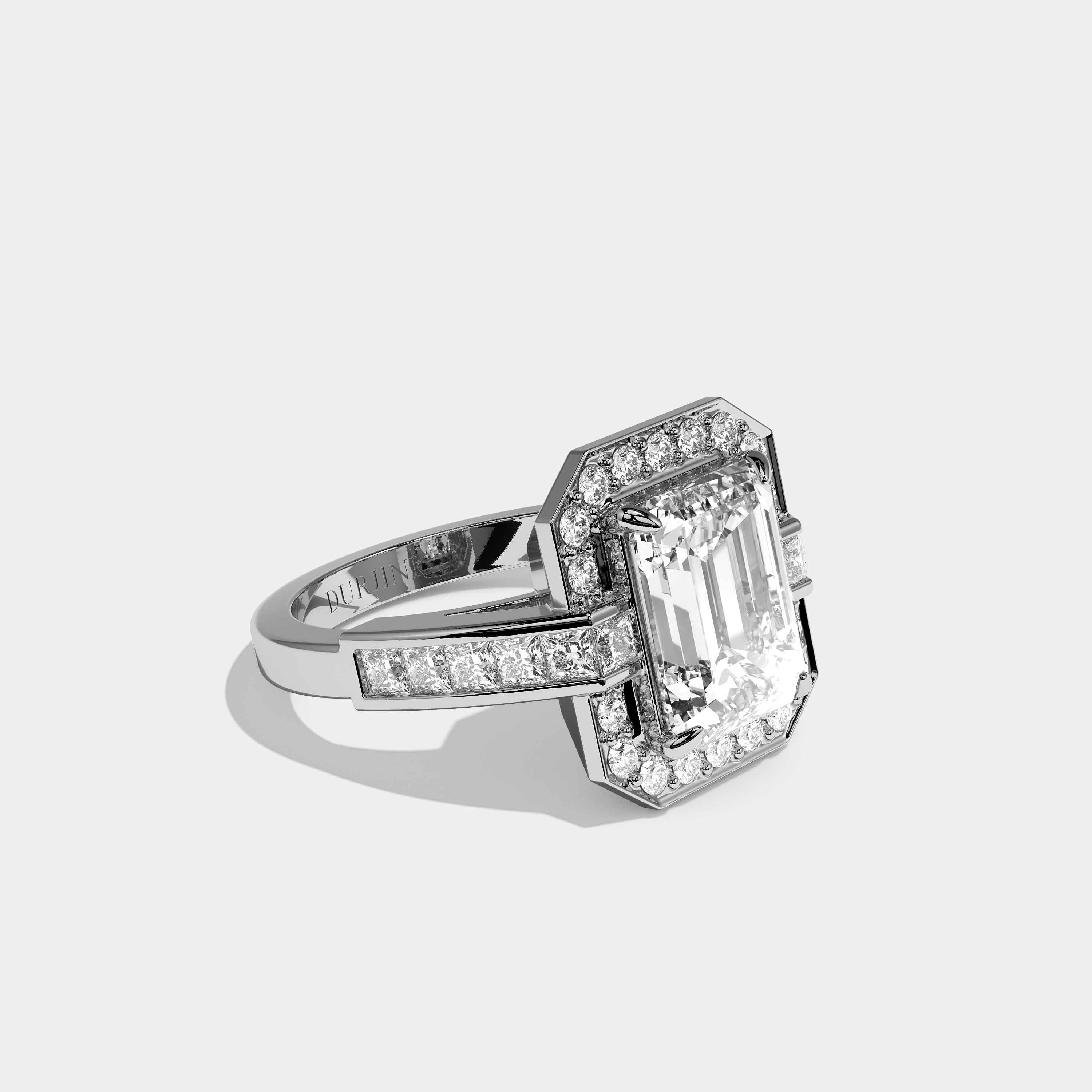 Right View – Kurbãni Durjini Olivia Diamond Emerald Cut Halo Engagement Ring White Gold