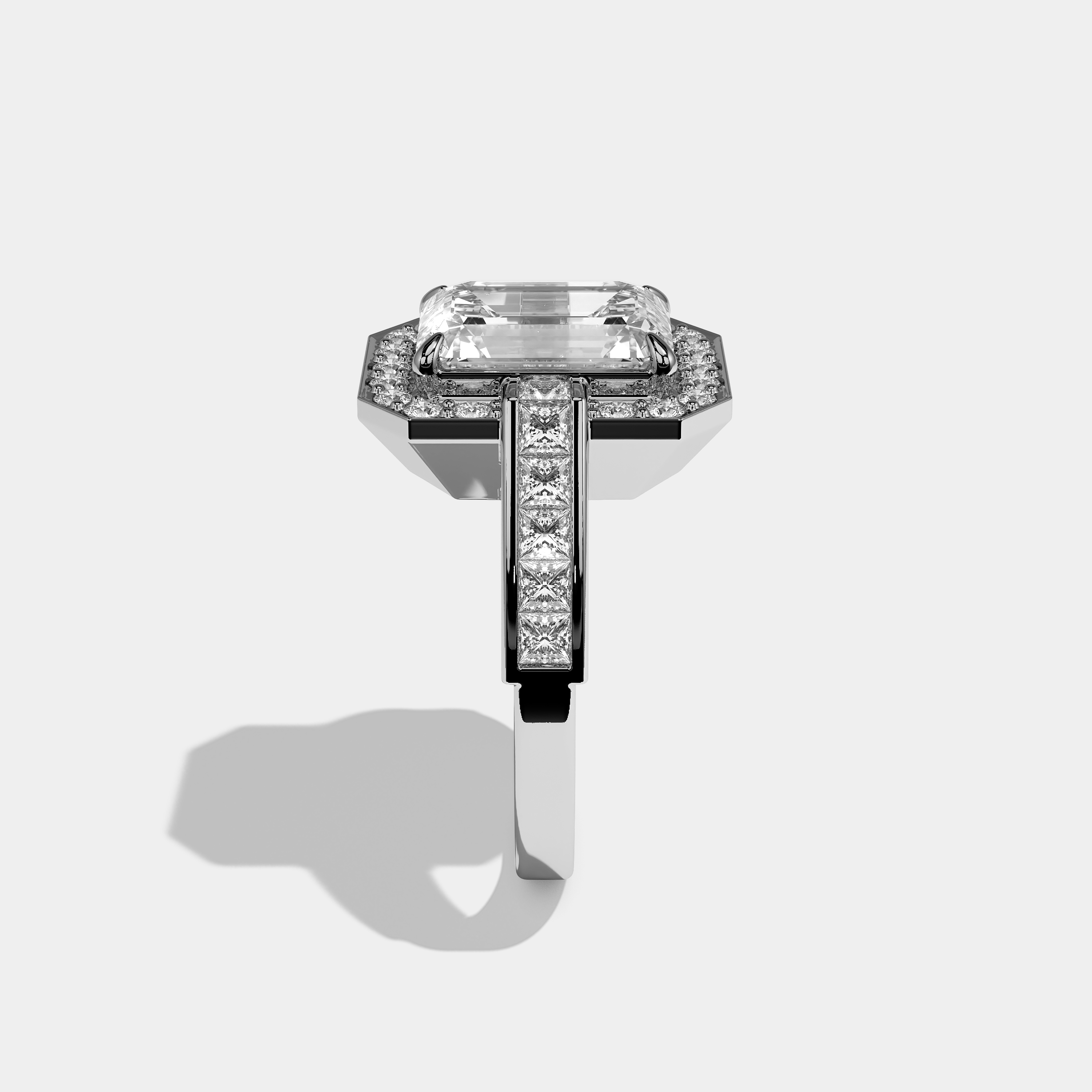 Side View – Kurbãni Durjini Olivia Diamond Emerald Cut Halo Engagement Ring White Gold
