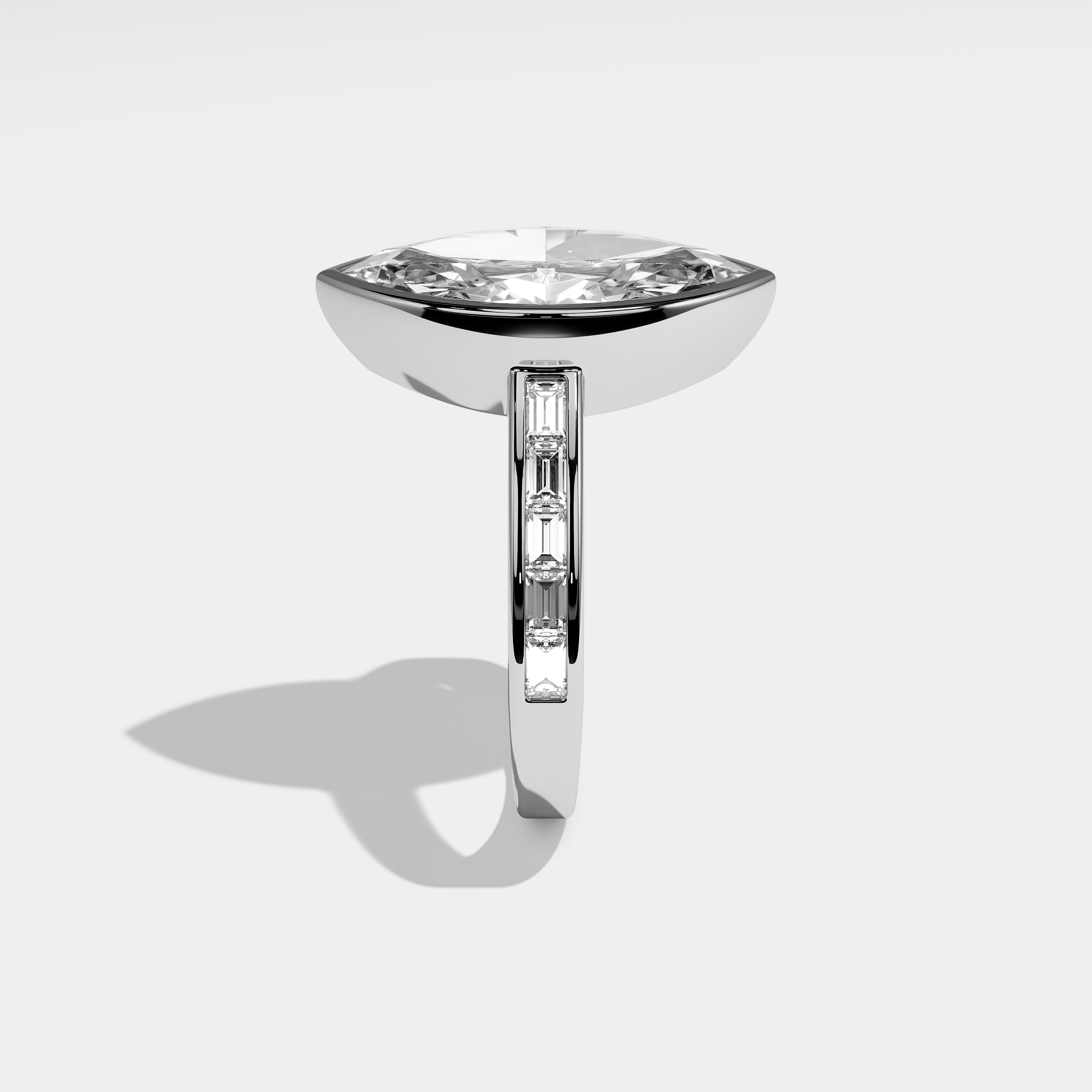 Side View – Kurbãni Durjini Louise Diamond Marquise Engagement Ring White Gold