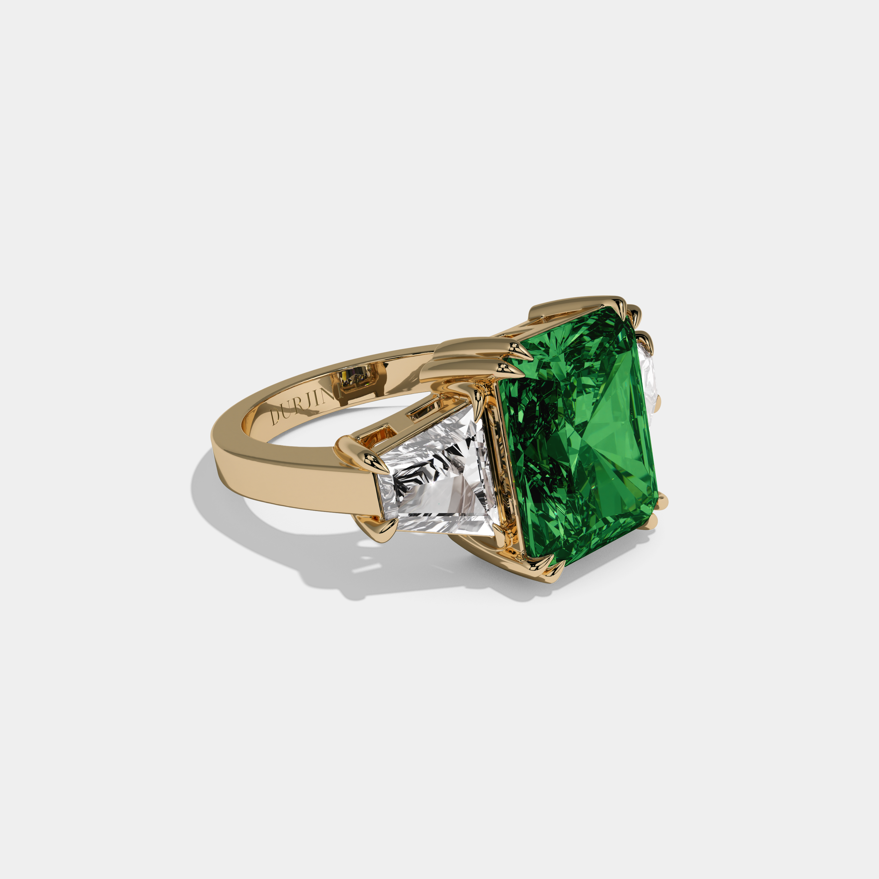 Maud Fancy Dark Green Radiant Cut Diamond Plain Band With Trapezoid Sides Engagement Ring 7ct 18K Yellow Gold