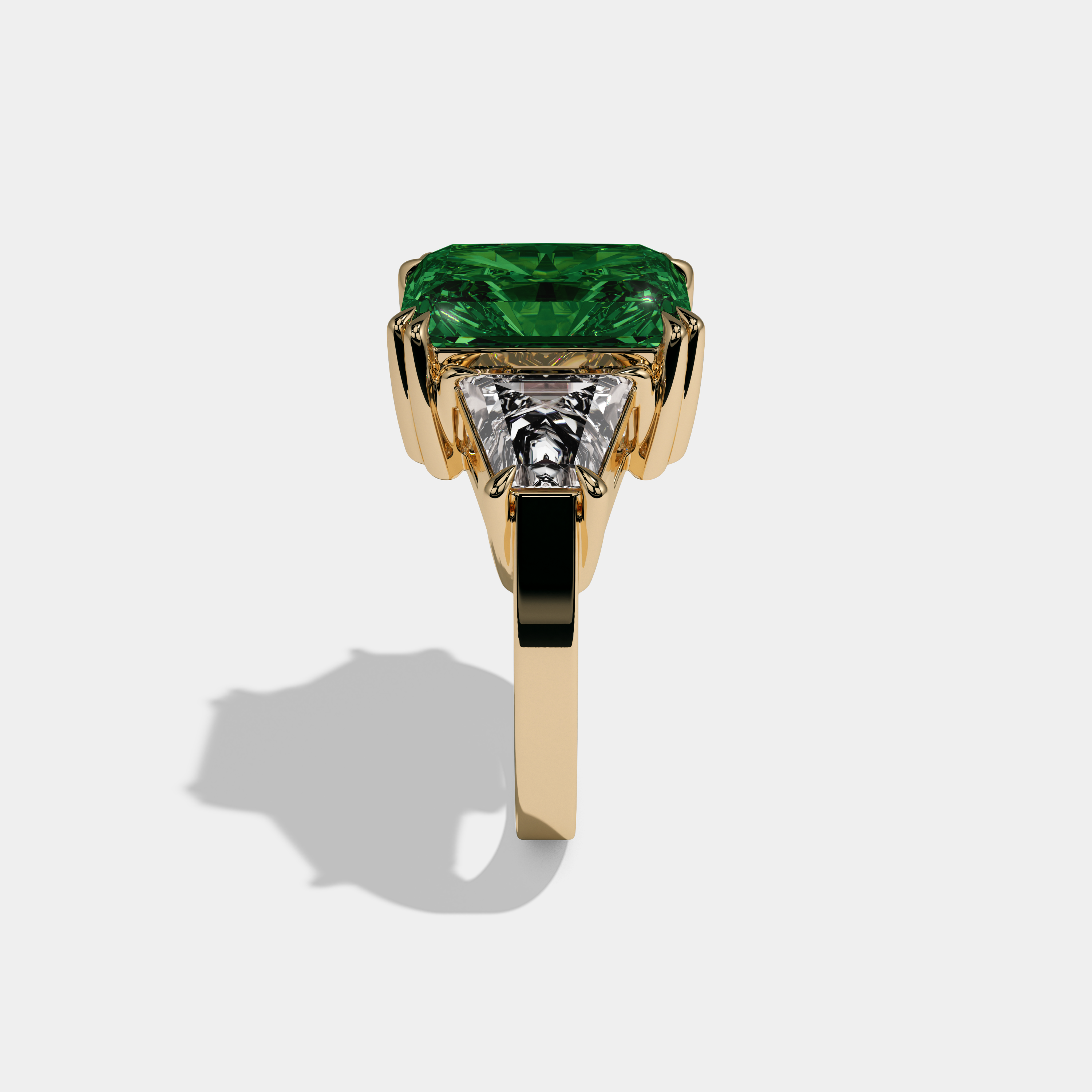 Maud Fancy Dark Green Radiant Cut Diamond Plain Band With Trapezoid Sides Engagement Ring 7ct 18K Yellow Gold