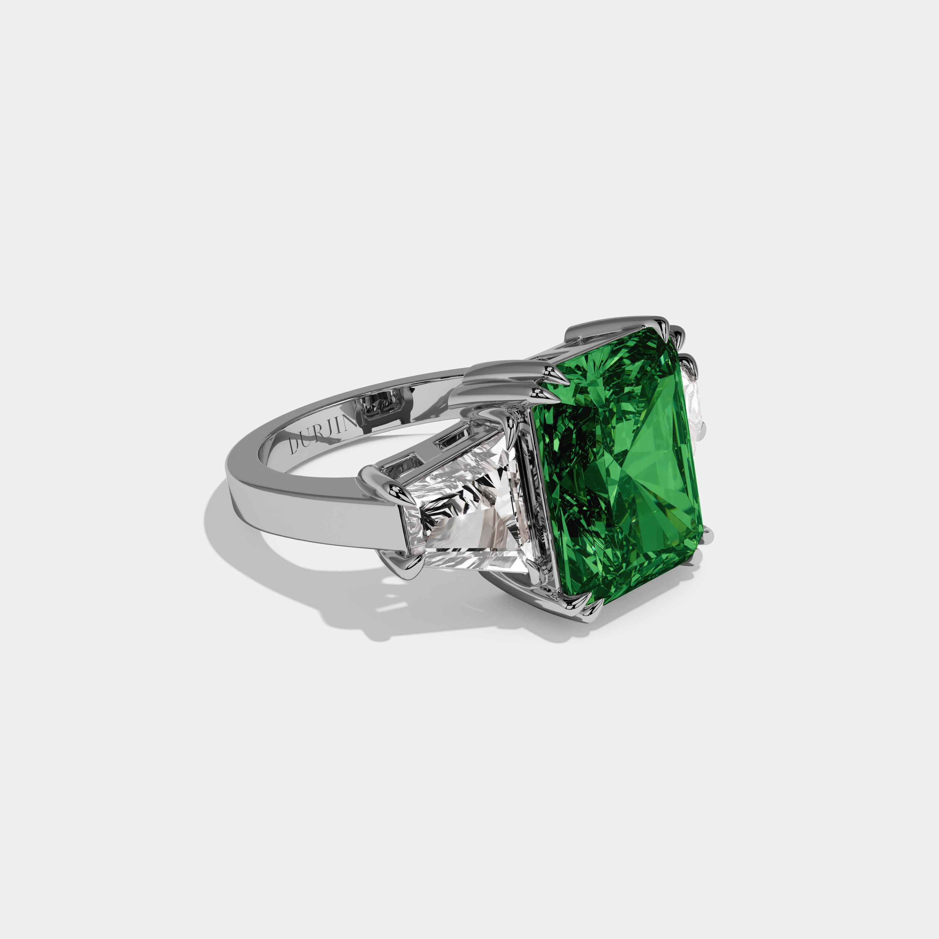 Helena Fancy Dark Green Radiant Cut Diamond Plain Band With Trapezoid Sides Engagement Ring 7ct 18K White Gold