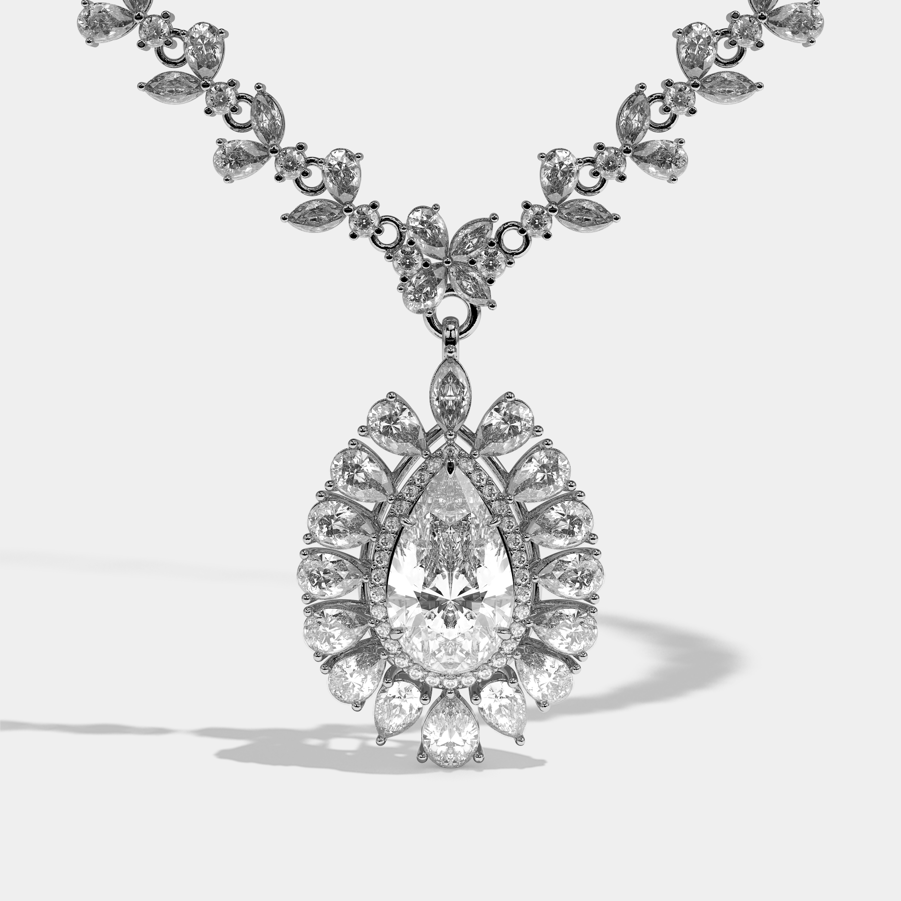 Elizabeth Diamond Twin Pear Cut Halo Necklace 18K White Gold 100.00ct