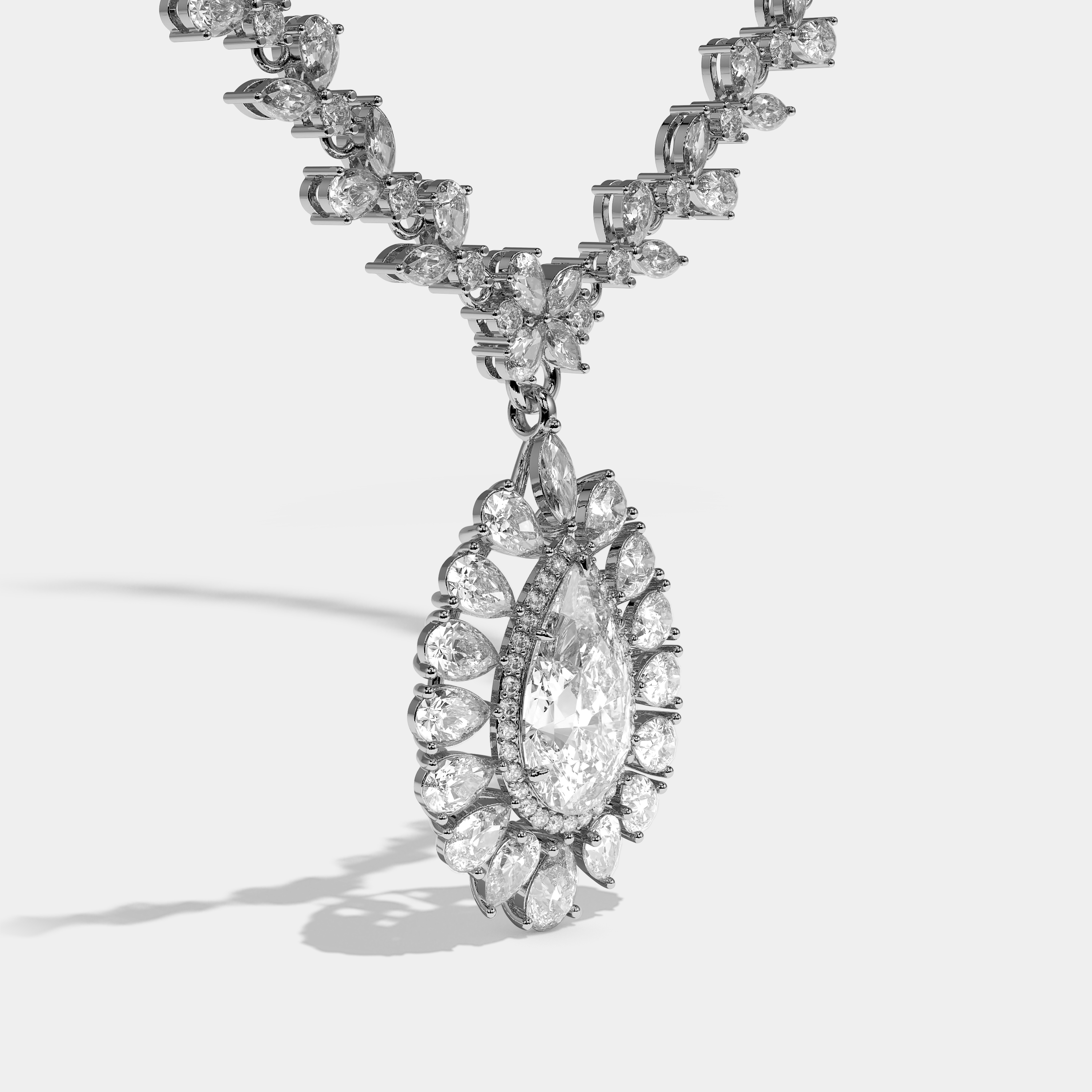 Elizabeth Diamond Twin Pear Cut Halo Necklace 18K White Gold 100.00ct