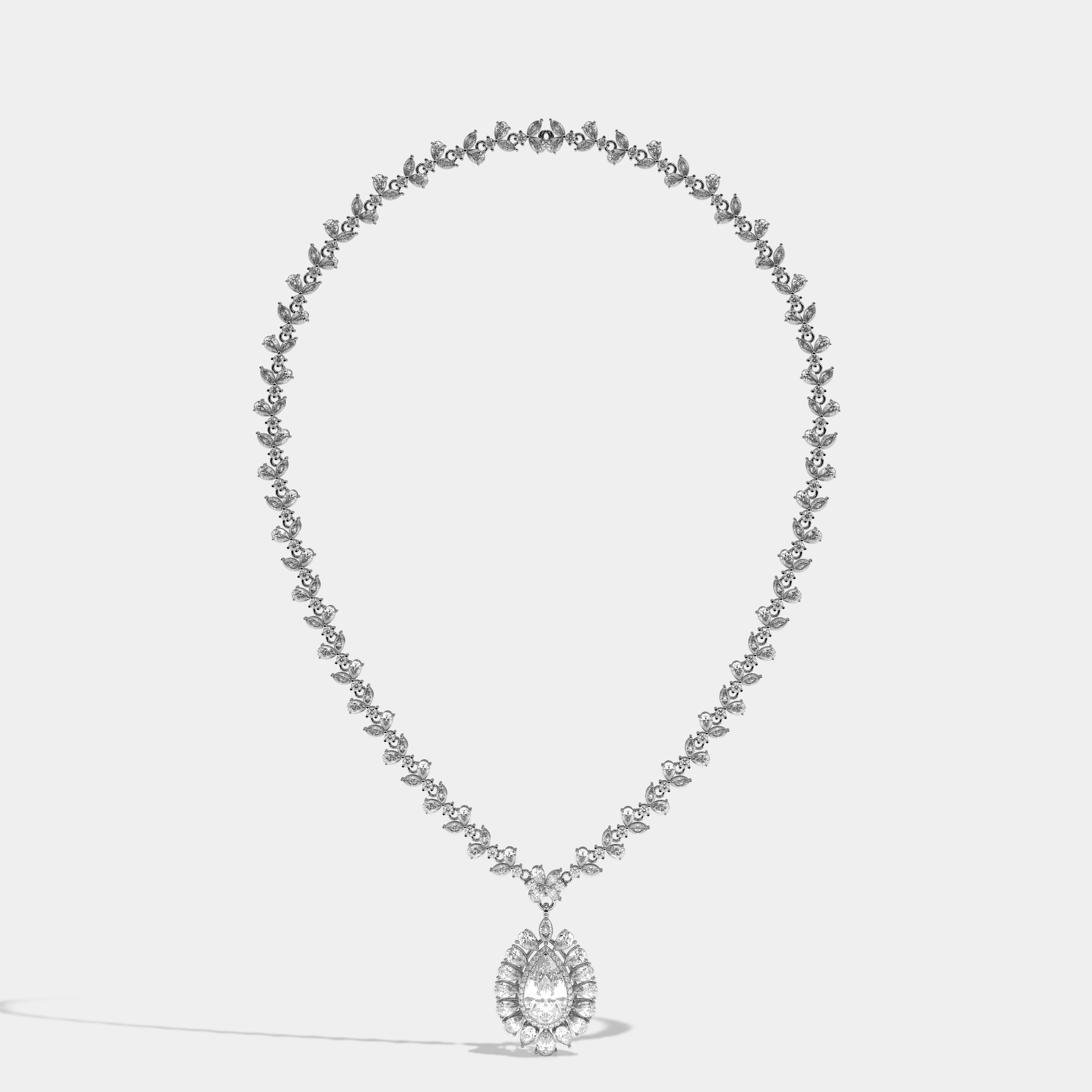 Elizabeth Diamond Twin Pear Cut Halo Necklace 18K White Gold 100.00ct