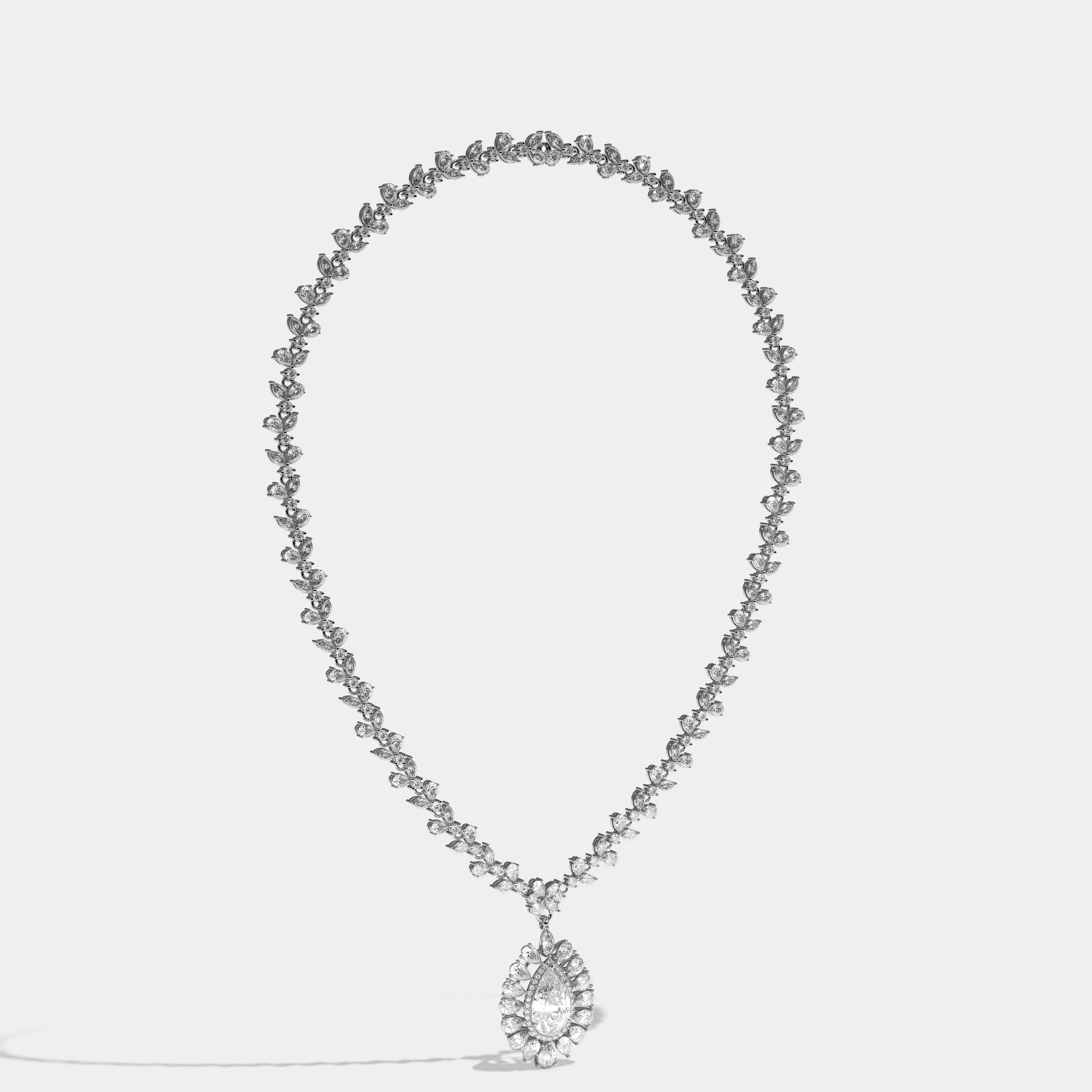 Elizabeth Diamond Twin Pear Cut Halo Necklace 18K White Gold 100.00ct