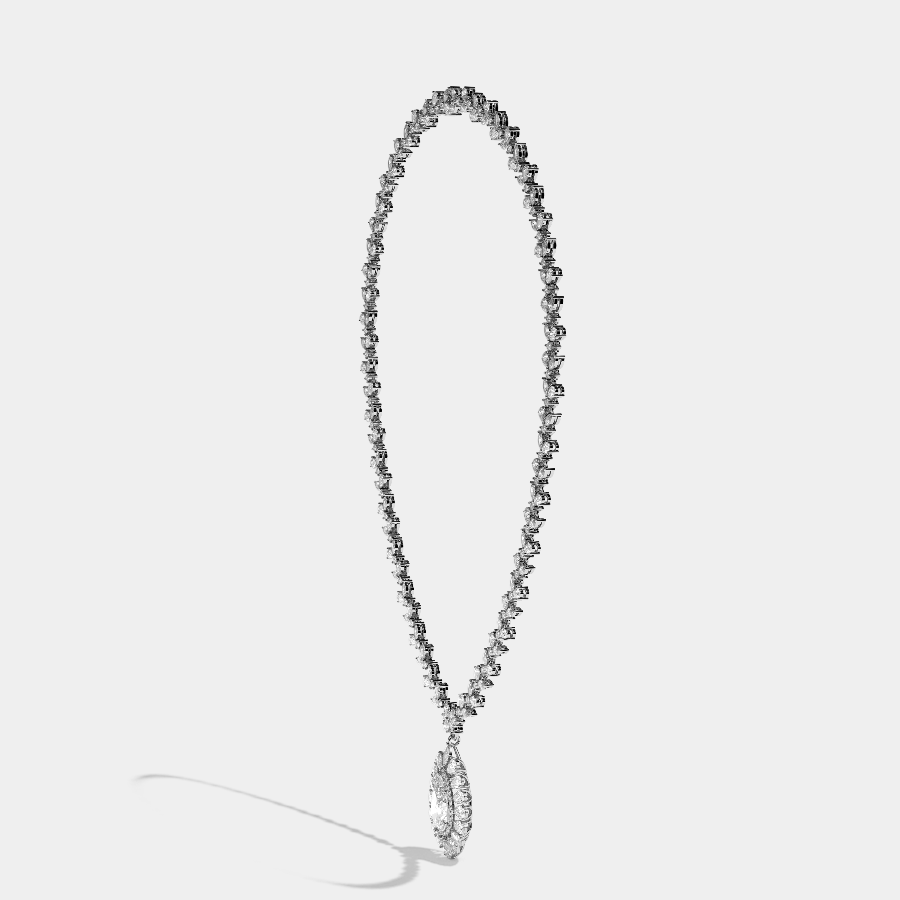Elizabeth Diamond Twin Pear Cut Halo Necklace 18K White Gold 100.00ct