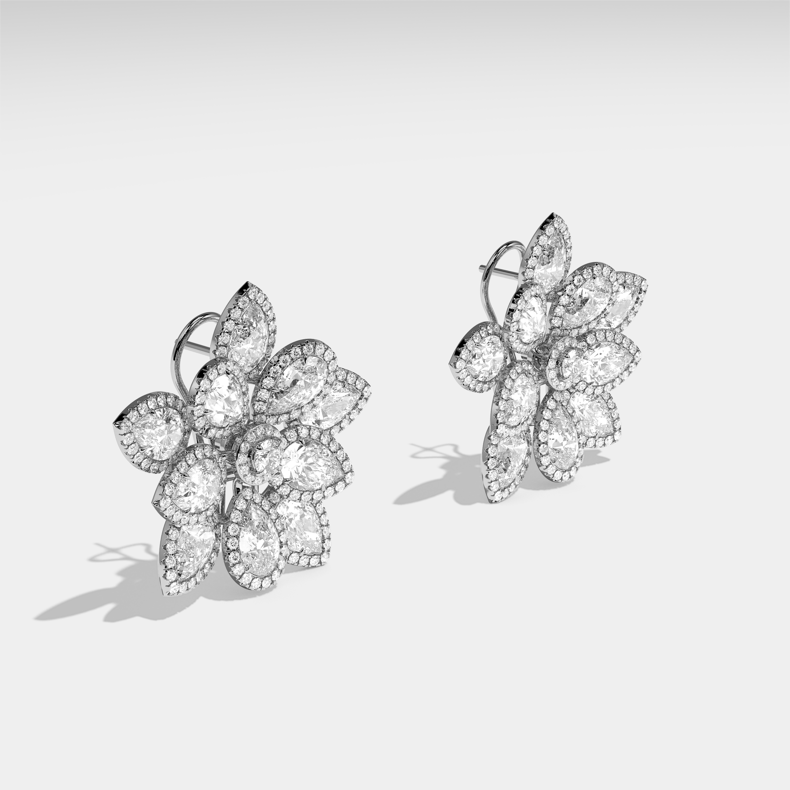Side View – Kurbãni Durjini Margaret Diamond Pear Halo Earrings White Gold