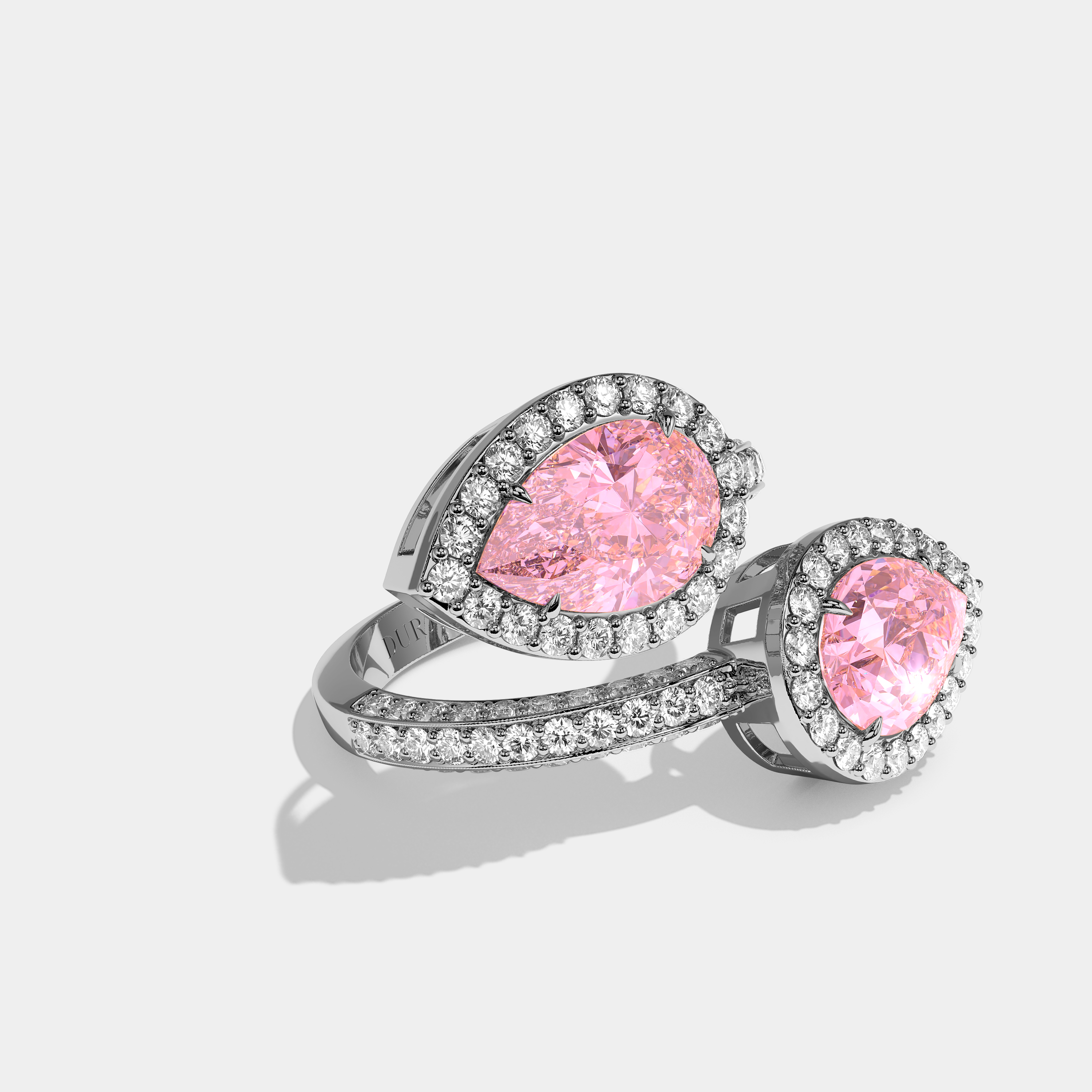 Right View – Kurbãni Durjini Florence Diamond Twin Pink Pear Cut Halo Engagement Ring White Gold